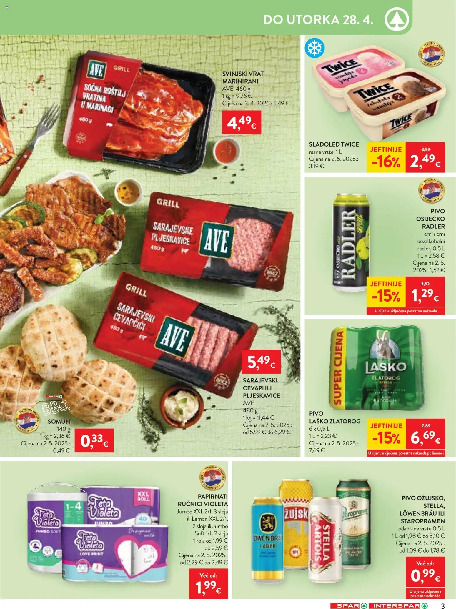 Spar katalog | vrijedi od 22.04.2026 | Stranica: 3 | Proizvodi: Roštilj, Radler, Feta, Svinjski vrat