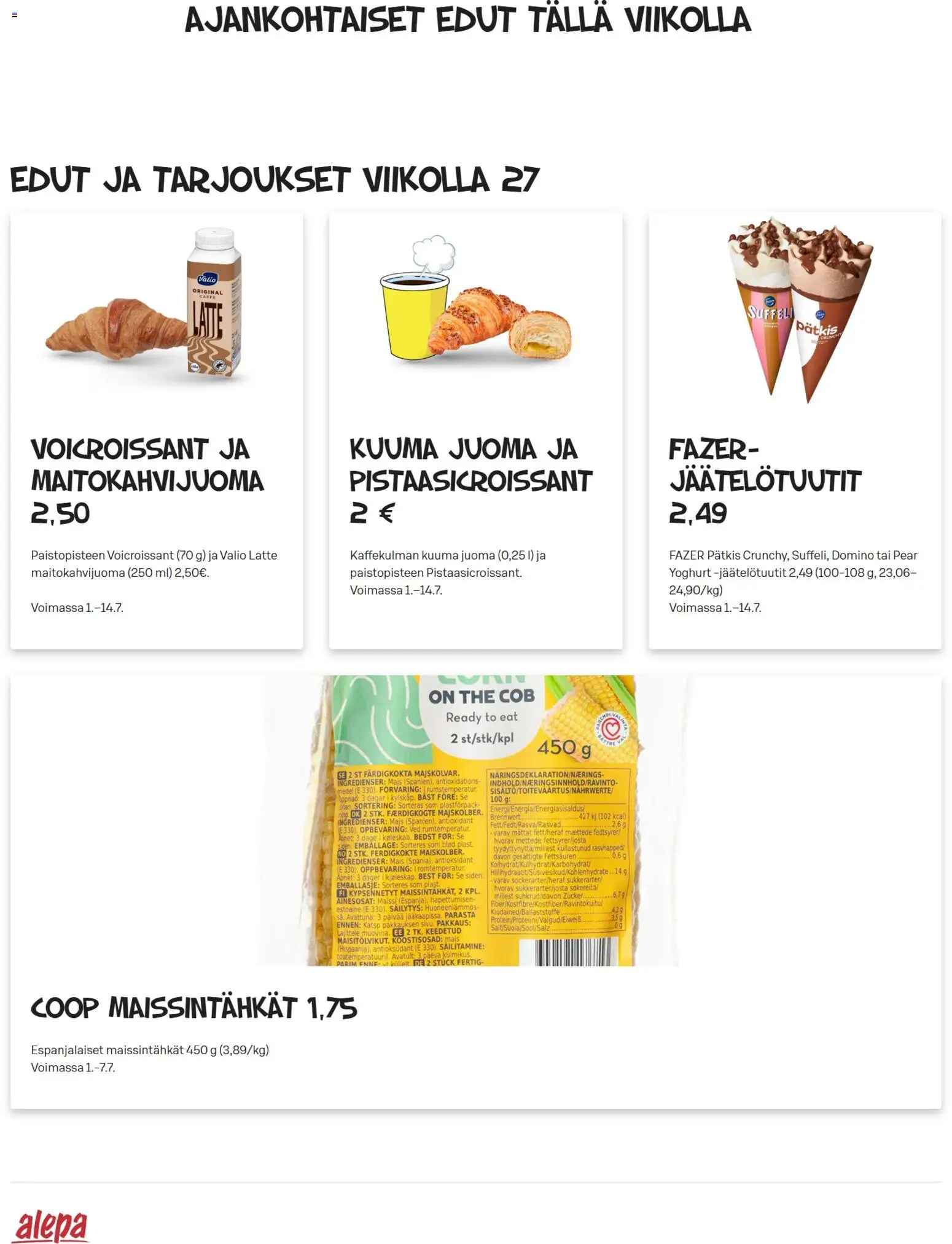 Alepa tarjoukset – voimassa 01/07/2026 alkaen | Sivu: 1 | Tuotteet: Maissi