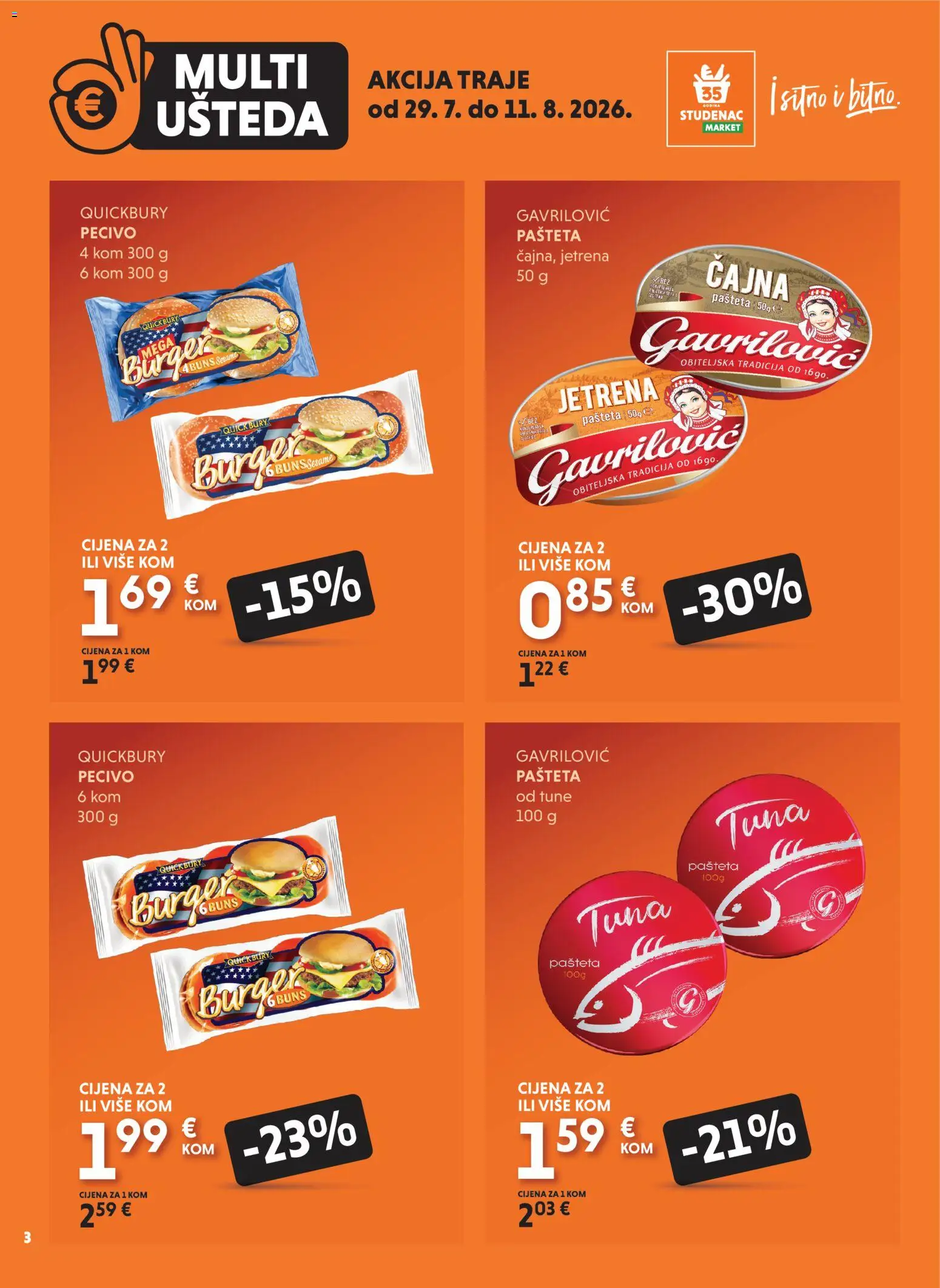 Studenac katalog | vrijedi od 29.07.2026 | Stranica: 3 | Proizvodi: Pašteta, Tuna, Pecivo