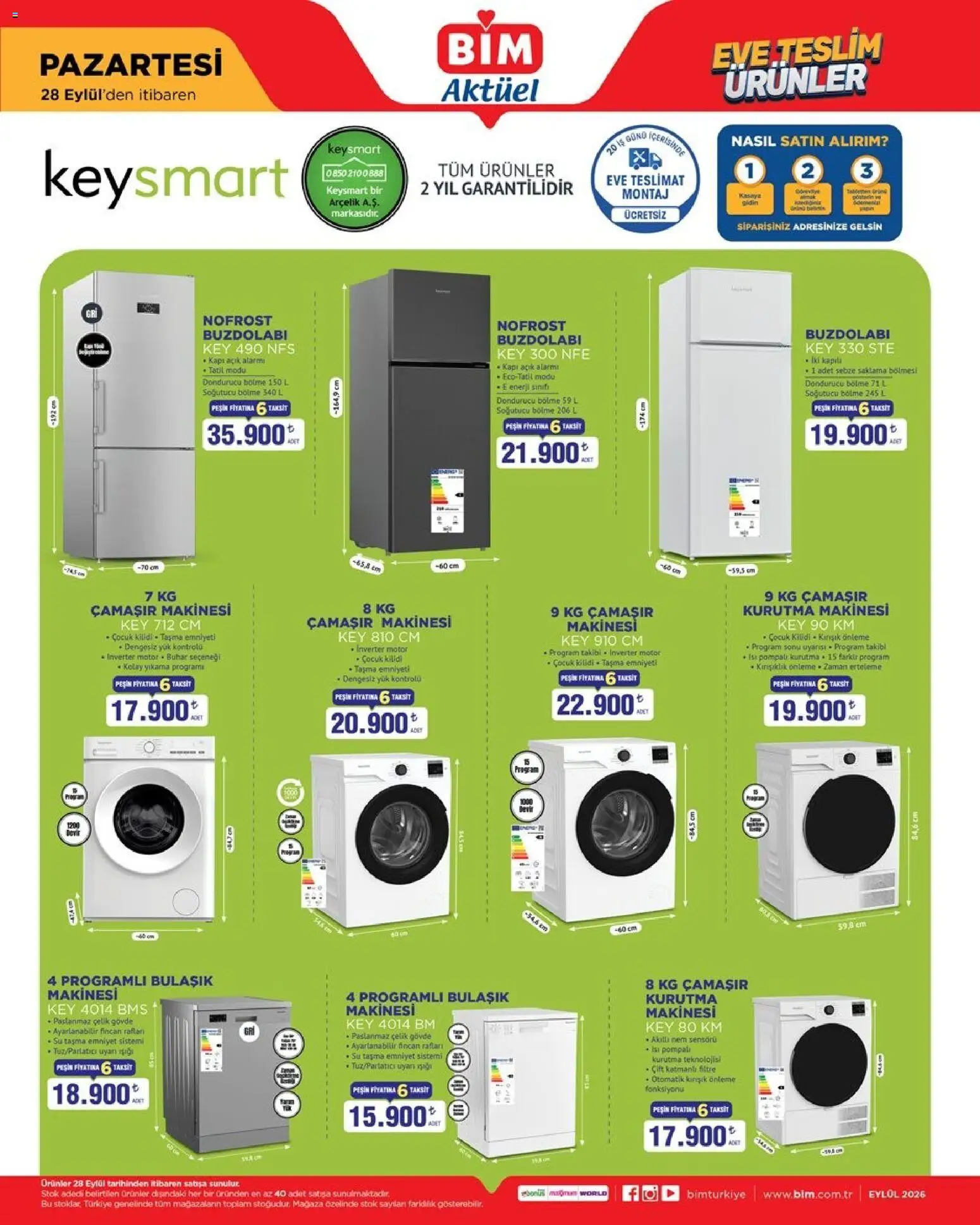 BİM - Katalog Pazartesi - 28 Eylül 2026 tarihinden itibaren geçerlidir | Sayfa: 1 | Ürünler: Kurutma makinesi, Sebze, Çamaşır makinesi, Bulaşık makinesi