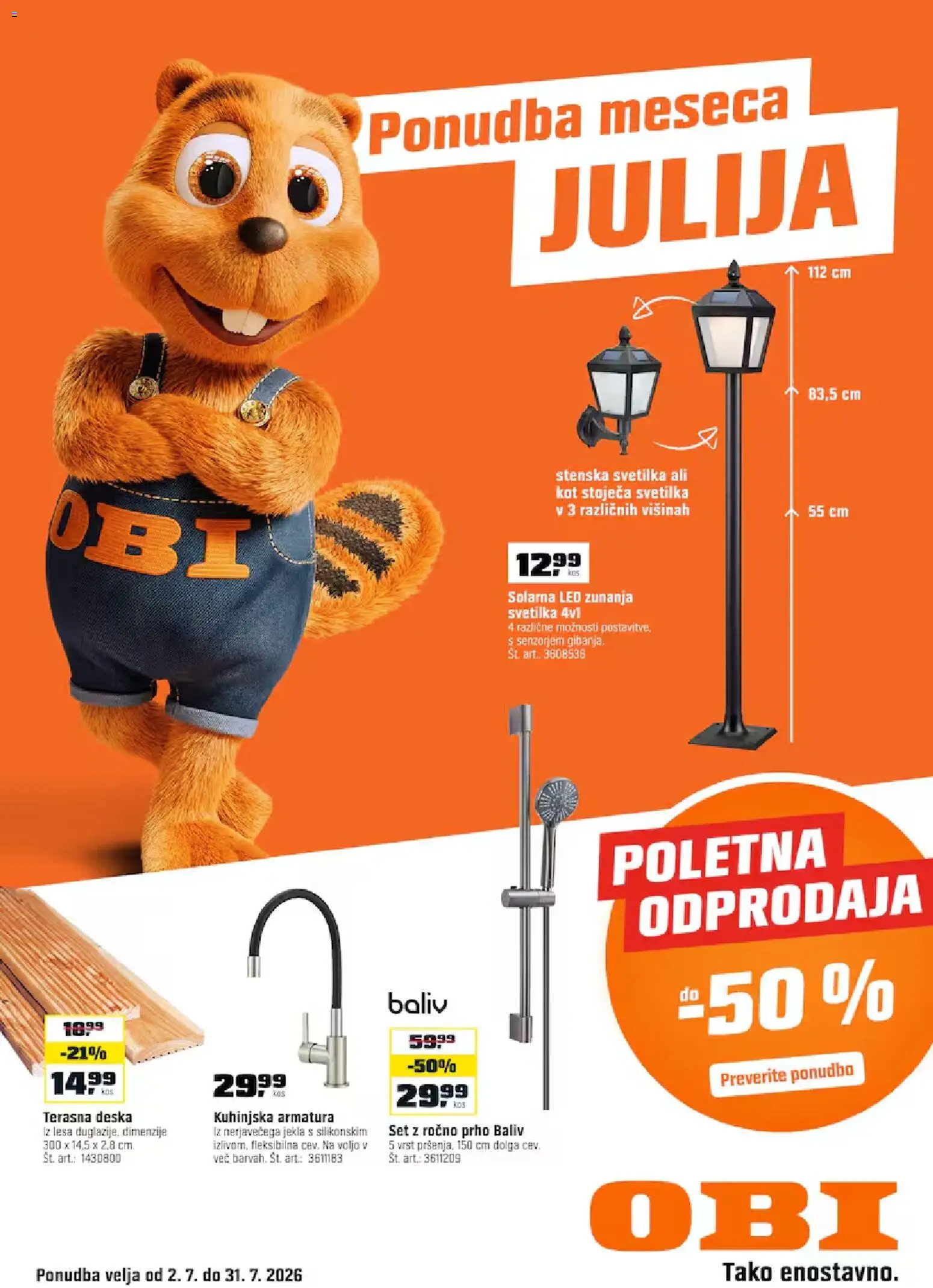 Novi OBI katalog ponudbe – veljaven od 02.07.2026 | Stran: 1 | Izdelki: Svetilka, Stenska svetilka