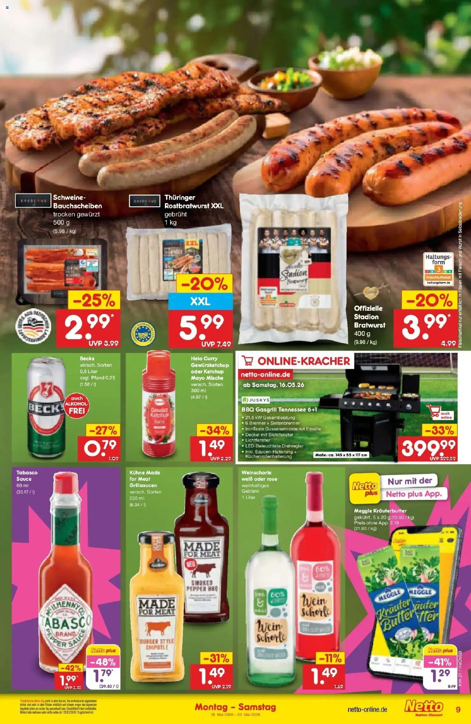Netto Marken-Discount Prospekt Kröpelin	 – gültig ab 17.05.2026 | Seite: 9 | Produkte: Bratwurst, Burger, Kräuterbutter, Wurst