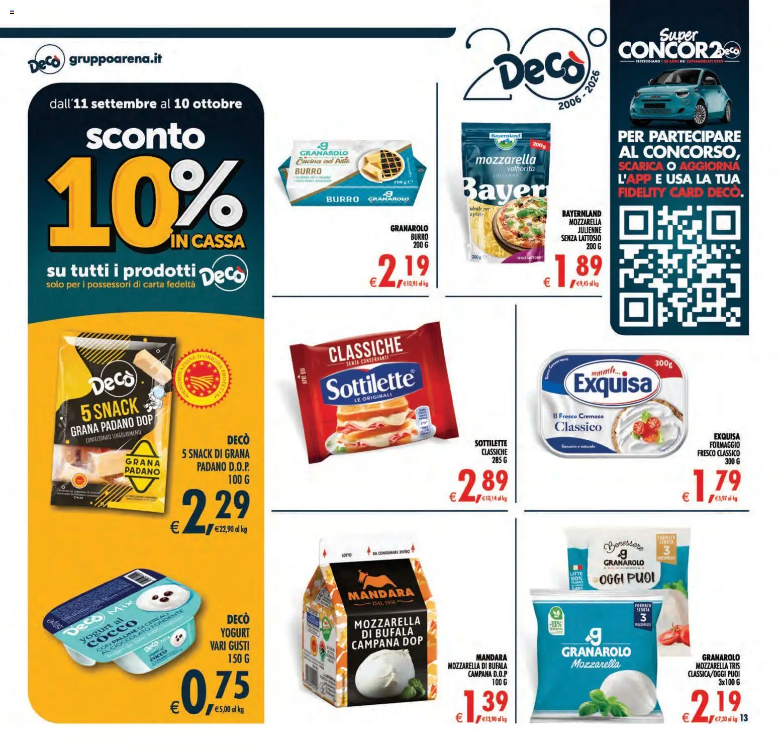 Volantino Decò del 11/09/2026 | Pagina: 13 | Prodotti: Cioccolato, Cereali, Formaggio, Grana Padano
