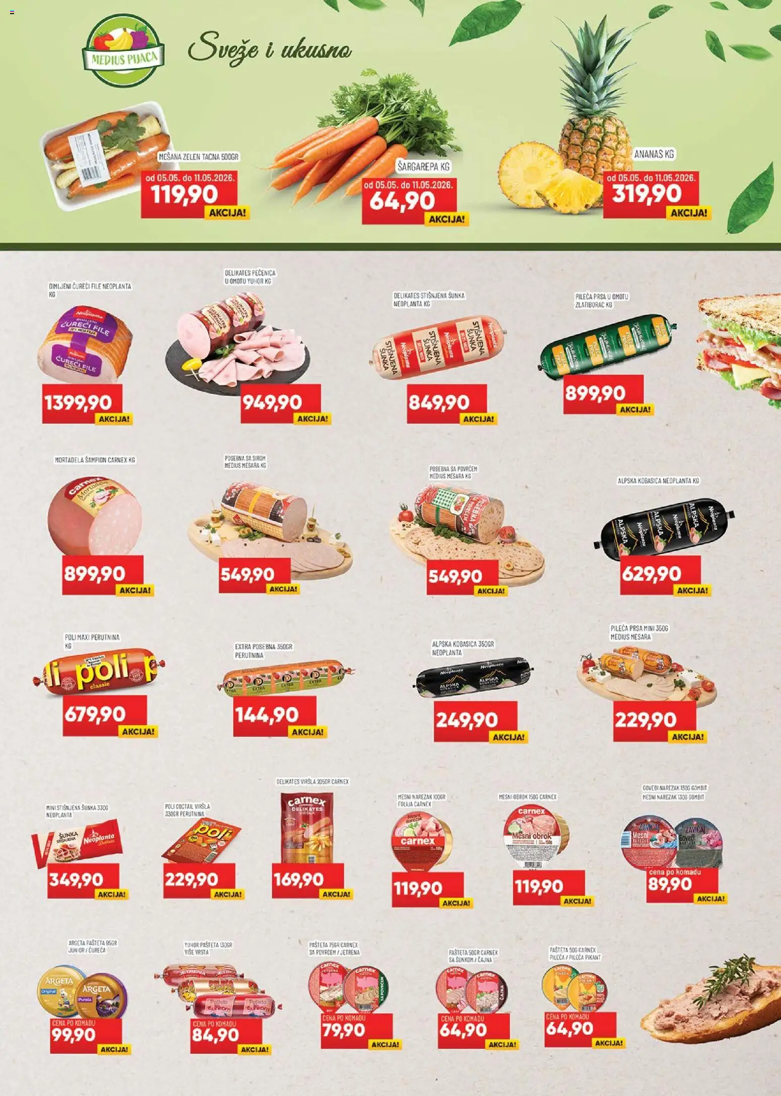 Medius katalog - važi od 05.05.2026 | Strana: 3 | Proizvode: Šargarepa, Mortadela, Kobasica, Pašteta