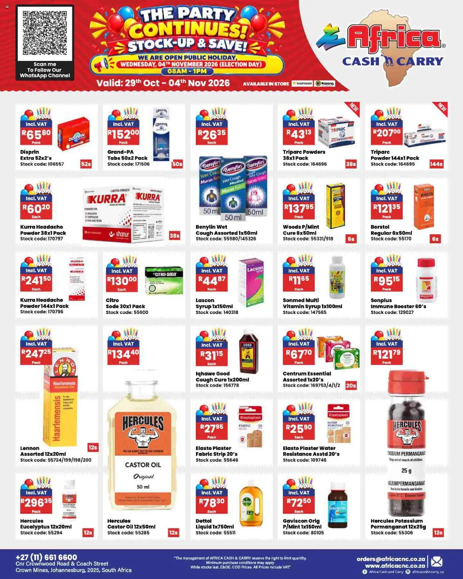 New Africa Cash & Carry catalogue – valid from 29/10/2026 | Page: 8 | Products: Powder, Plaster, Stock, Syrup