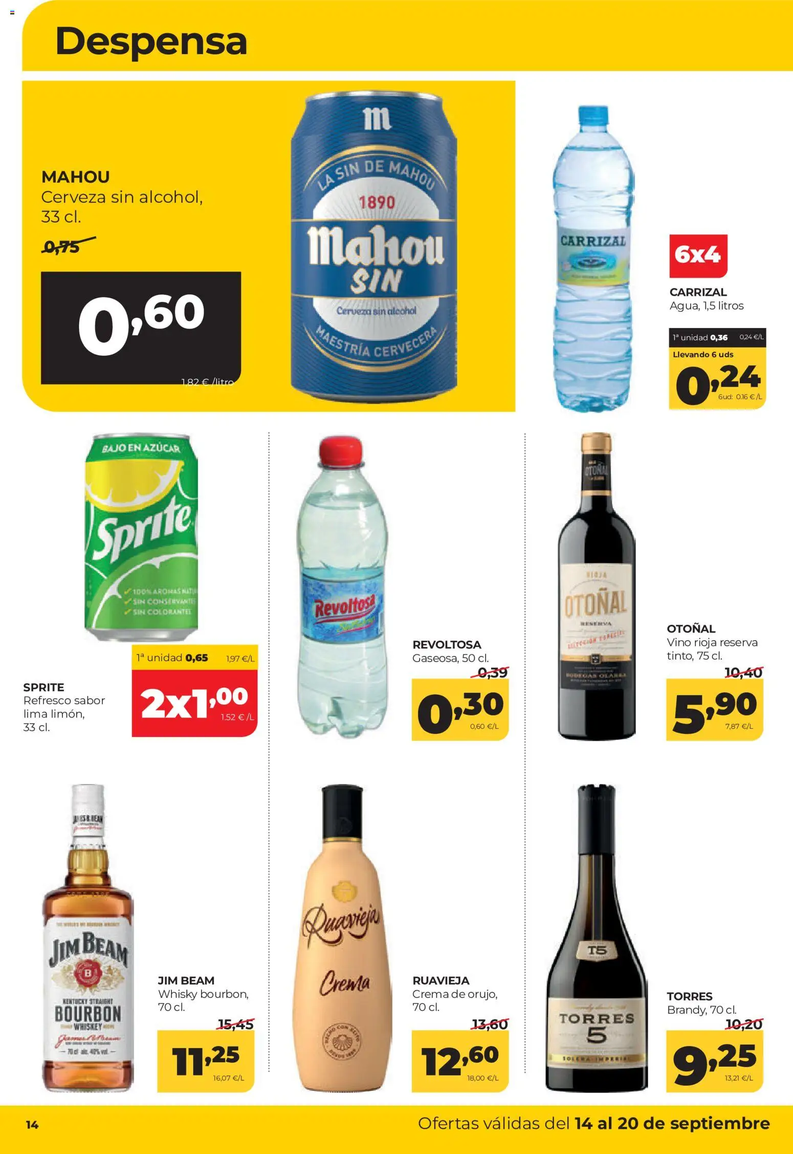 Alimerka folleto Castilla y León │ válido desde el 14/09/2026 | Página: 14 | Productos: Lima, Cerveza sin alcohol, Whisky, Azúcar