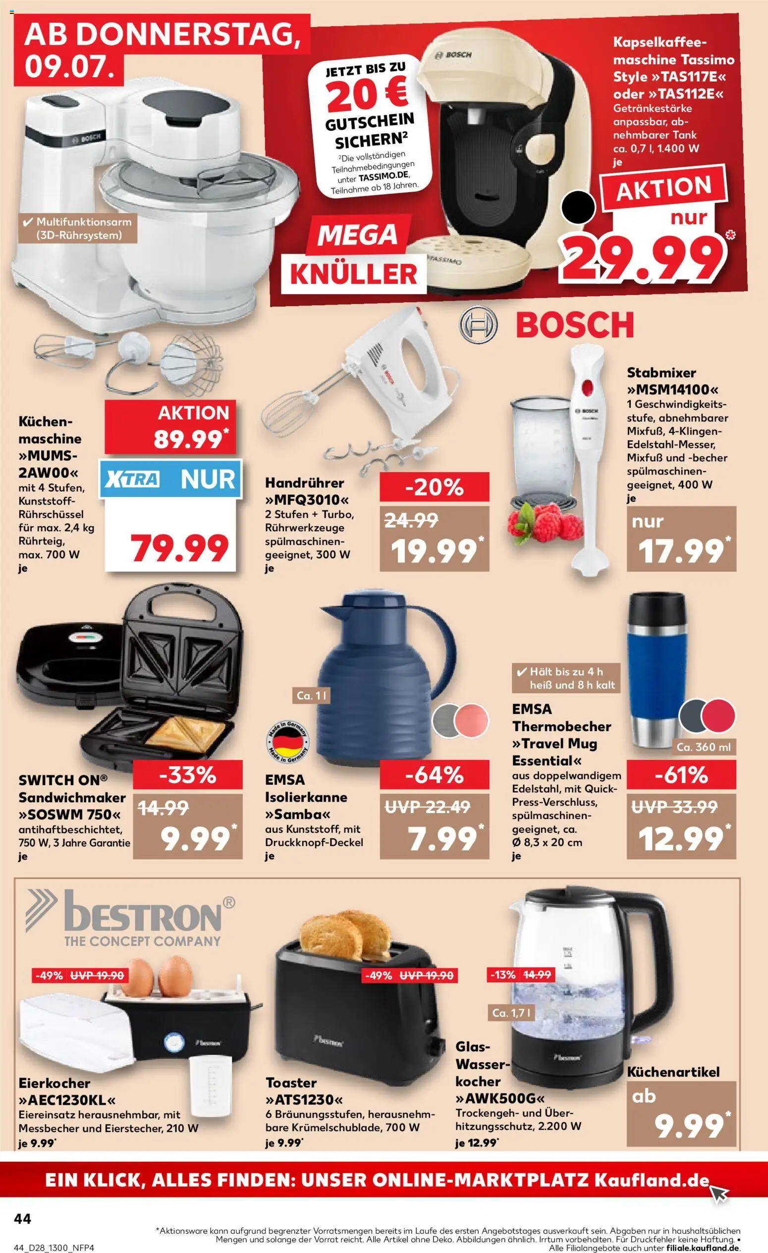 Kaufland Prospekt Bremen – gültig ab 09.07.2026 | Seite: 44 | Produkte: Sandwichmaker, Toaster, Eierkocher, Stabmixer