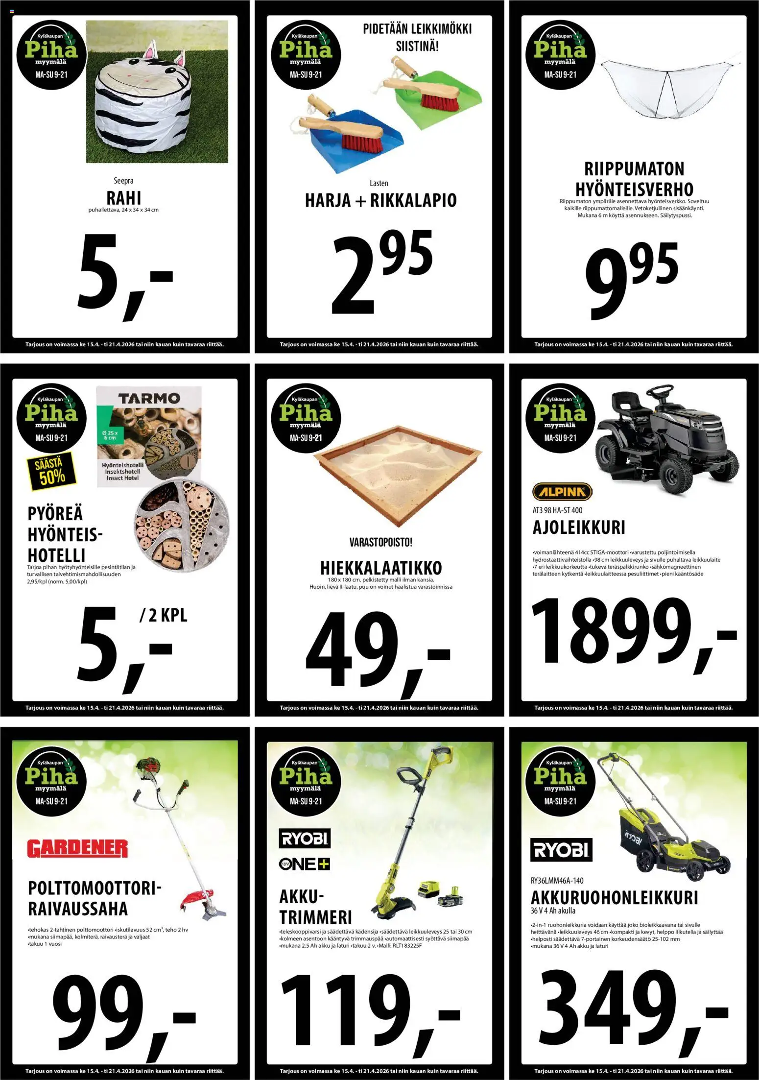 Tuuri tarjoukset – voimassa 15.04.2026 alkaen | Sivu: 26 | Tuotteet: Rahi, Harja, Akku, Hiekkalaatikko