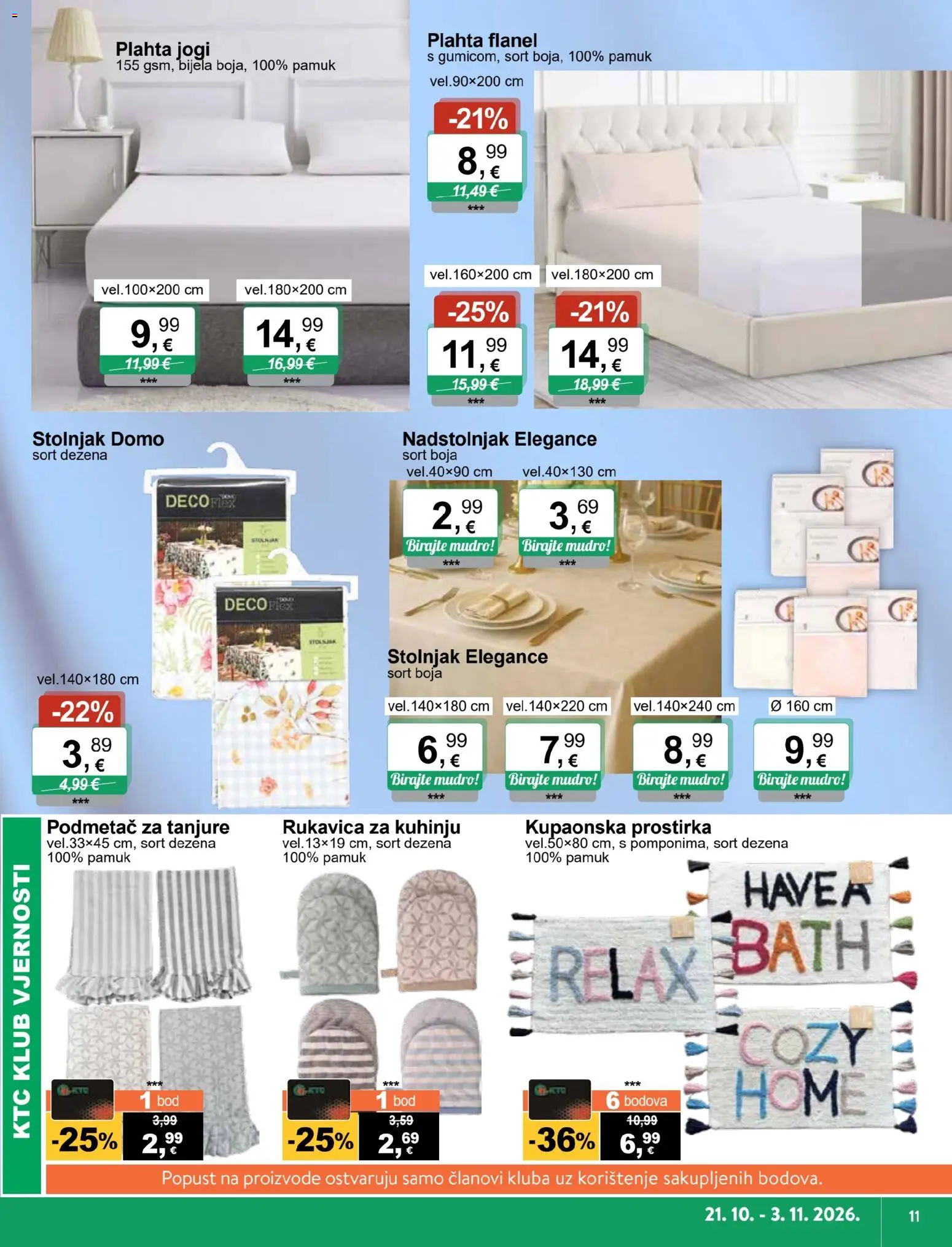 KTC katalog | vrijedi od 21.10.2026 | Stranica: 11 | Proizvodi: Stolnjak, Plahta, Kupaonska prostirka