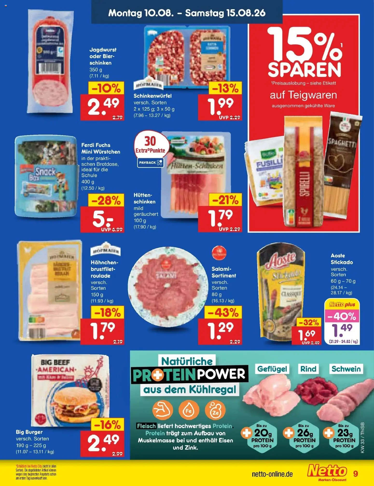 Netto Marken-Discount Prospekt Pirna (ab 10.08.2026) » Angebote | Seite: 9 | Produkte: Hahnchen, Bier, Spaghetti, Fleisch