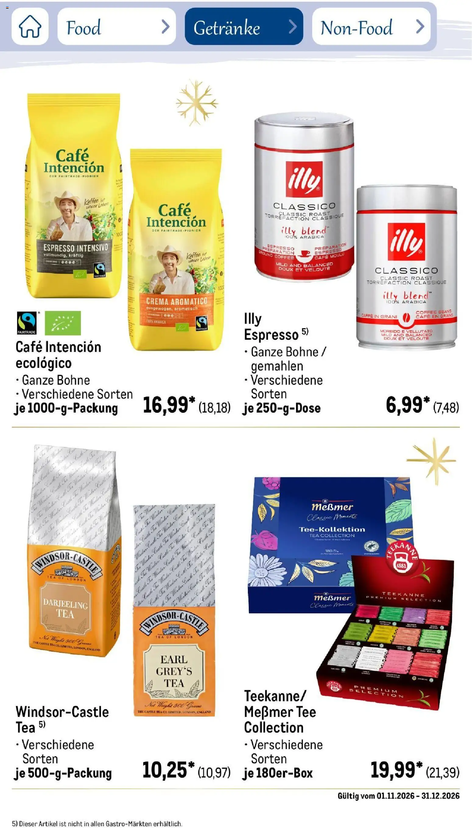 Metro Saisonkatalog Festtage voller Genuss – gültig ab 01.11.2026 | Seite: 101 | Produkte: Kaffee, Messmer, Teekanne, Tee