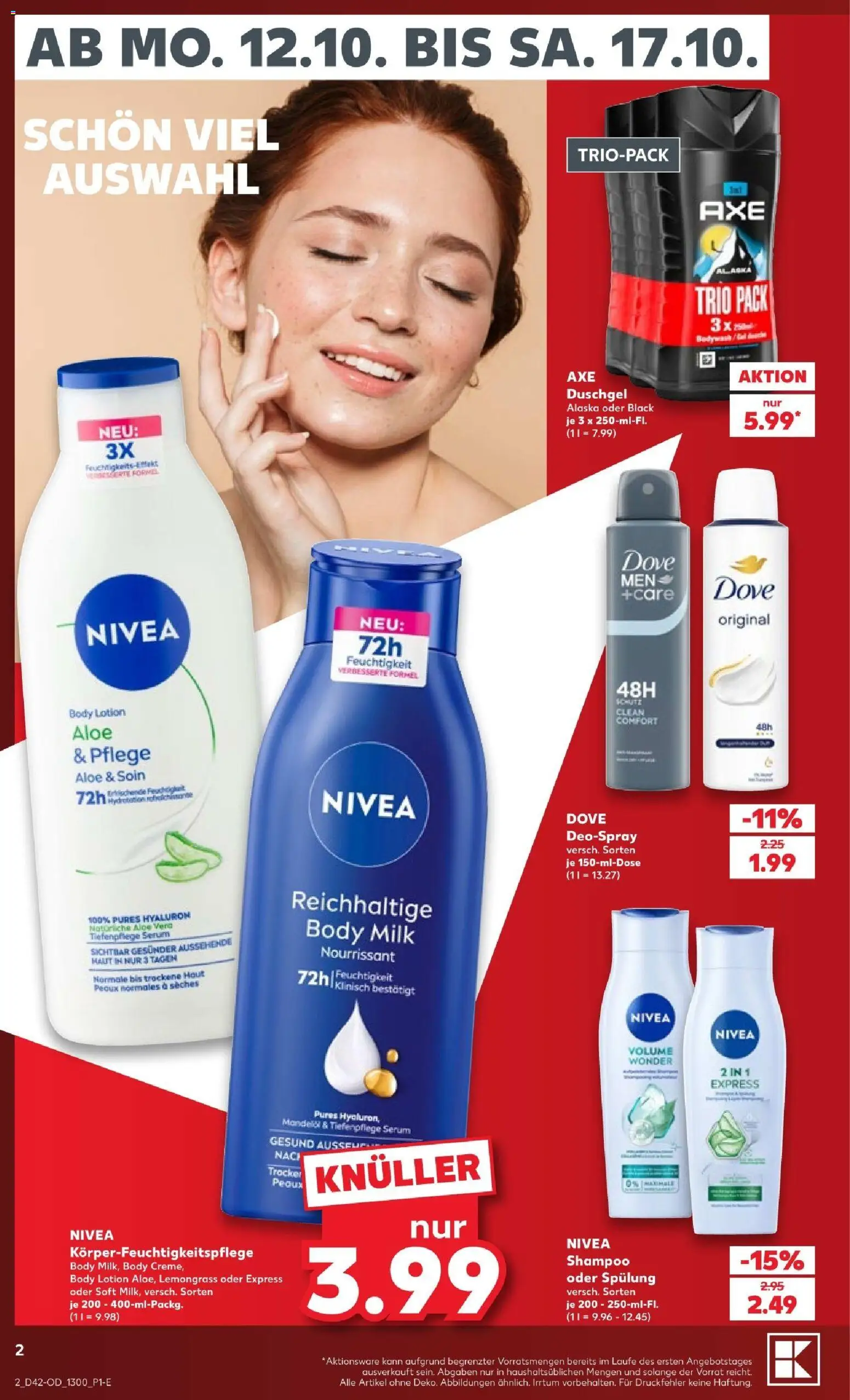 Kaufland Prospekt – gültig ab 12.10.2026 | Seite: 2 | Produkte: Shampoo, Spülung, Body Lotion, Deospray