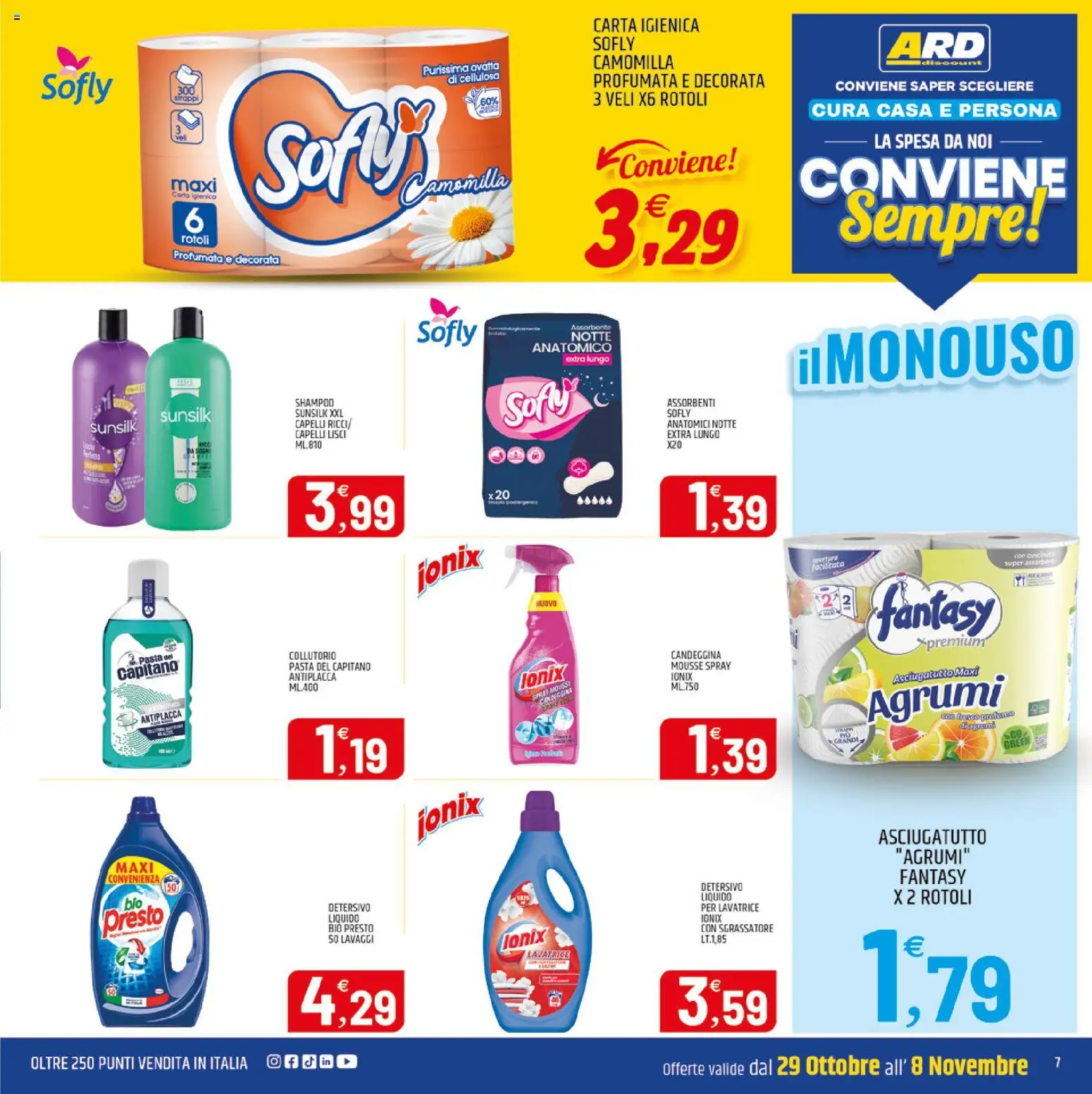 Volantino ARD Discount del 29/10/2026 | Pagina: 7 | Prodotti: Sgrassatore, Pasta, Lavatrice, Asciugatutto