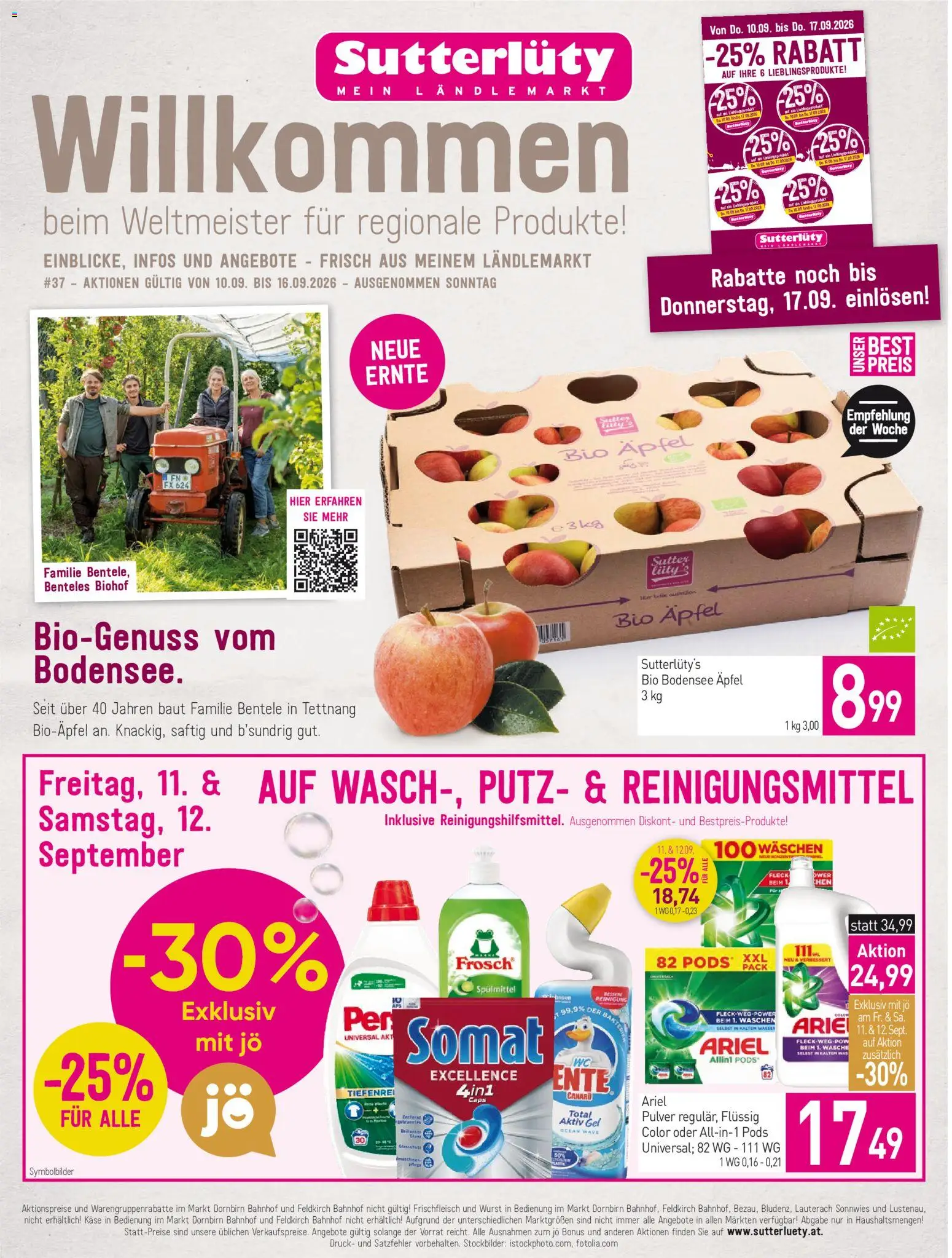 Sutterlüty Flugblatt gültig ab 10.09.2026 | Seite: 1 | Produkte: Wasser, Wurst, Reinigungsmittel, Käse