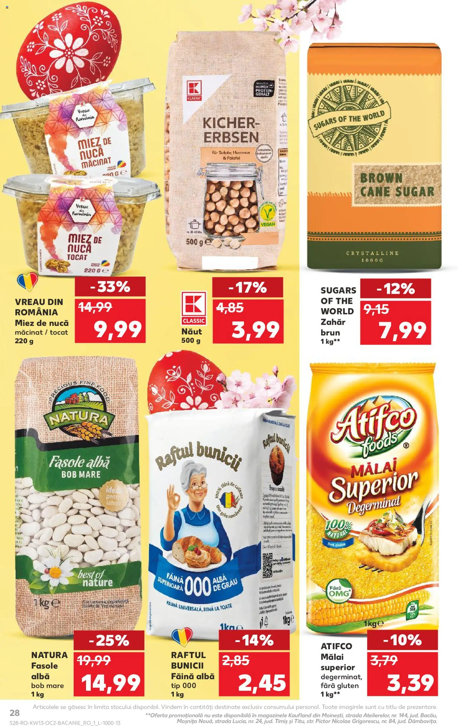 Noul catalog Kaufland – valabil de la 25.03.2026 | Pagină: 28 | Produse: Făină, Mălai, Fasole albă, Zahăr