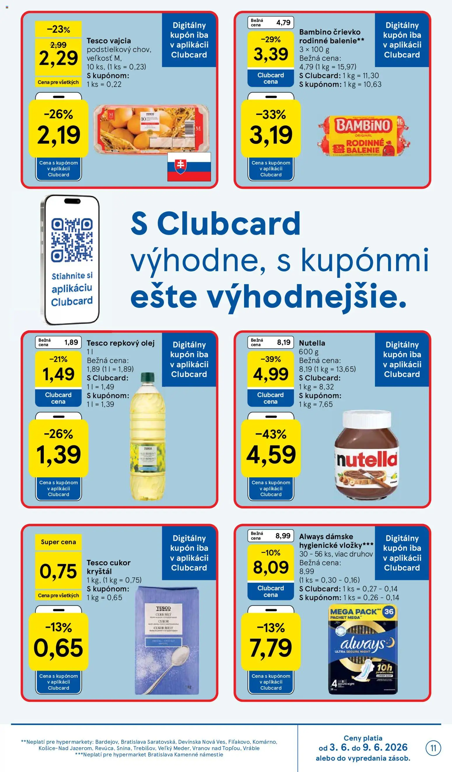 Nové Tesco akcie – leták je platný od 03.06.2026 | Strana: 11 | Produkty: Syr, Olej, Repkový olej, Cukor