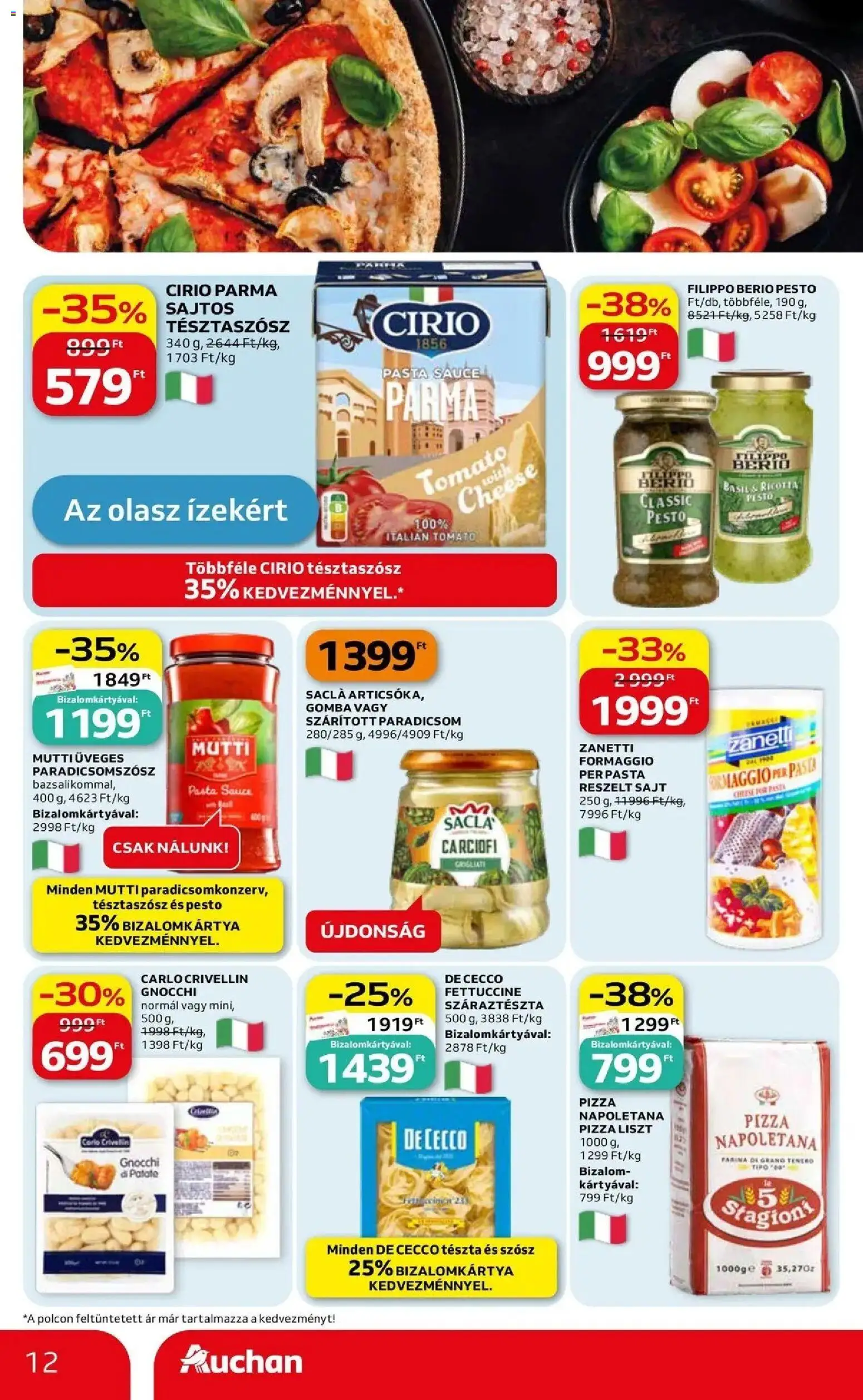 Auchan akciós ujság - amely érvényes a következő dátumtól: 07.05.2026 | Oldal: 12 | Termékek: Gomba, Sajt, Paradicsom, Száraztészta