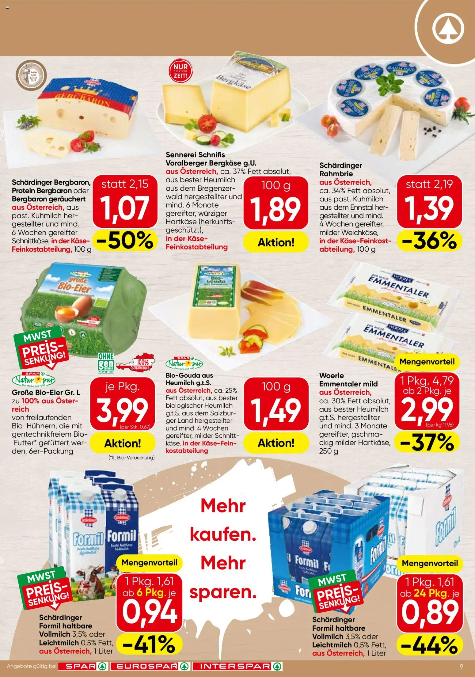 Spar Flugblatt gültig ab 08.10.2026 | Seite: 9 | Produkte: Vollmilch, Käse