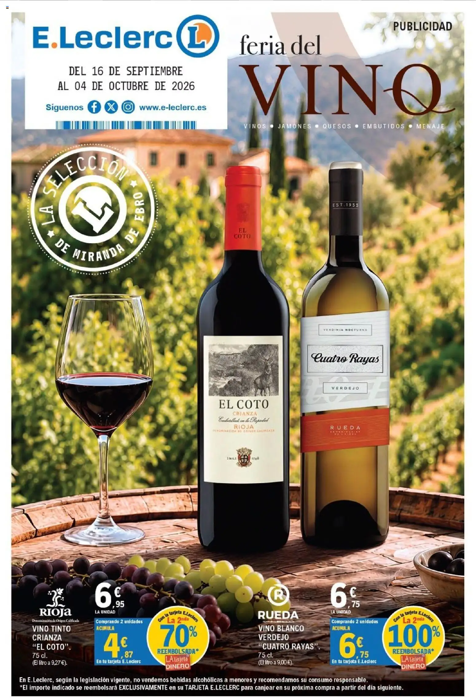 E.Leclerc - Miranda de Ebro │ válido desde el 16/09/2026 | Página: 23 | Productos: Vino tinto, Vino, Embutidos, Bebidas