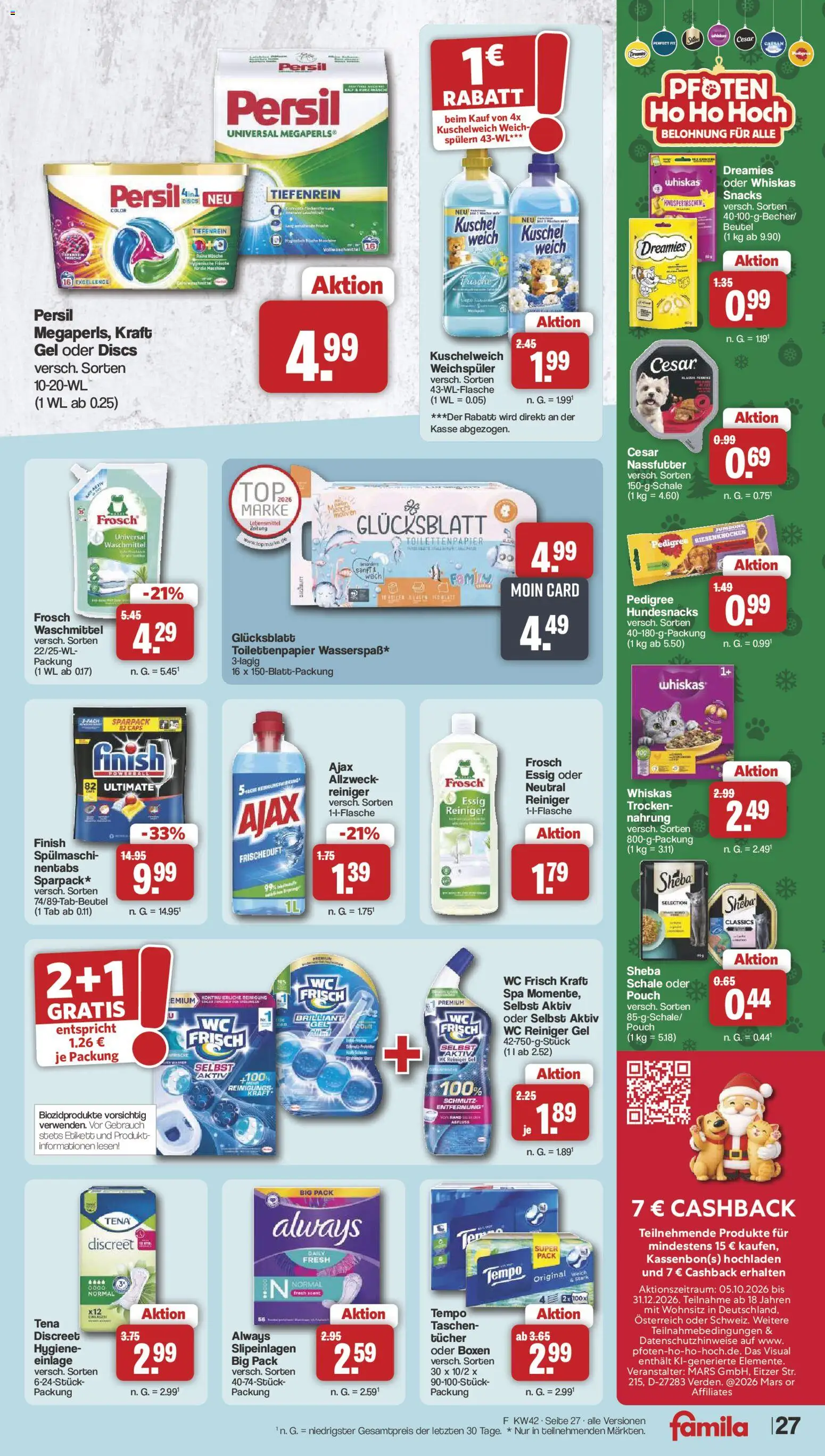 Famila Nordwest Prospekt – gültig ab 12.10.2026 | Seite: 27 | Produkte: Essig, Taschen, Weichspüler, Whiskas