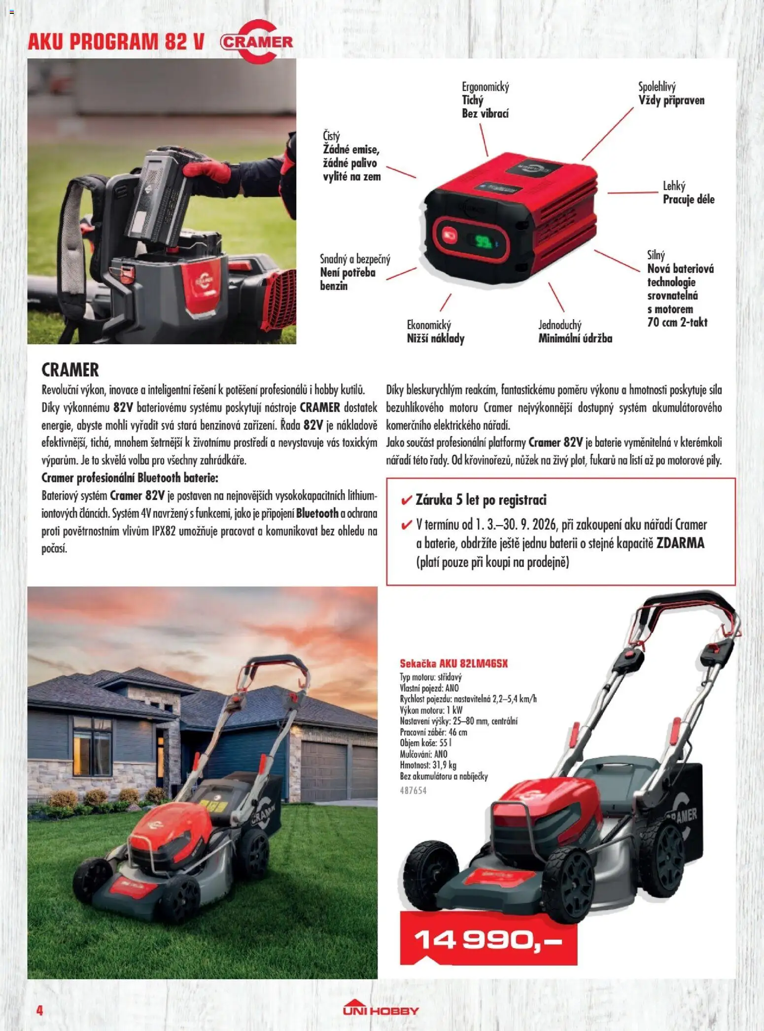 Uni Hobby katalog - Zahradní technika 2026 od 13.03.2026 | Strana: 4 | Produkty: Benzín, Nářadí, Baterie, Aku nářadí