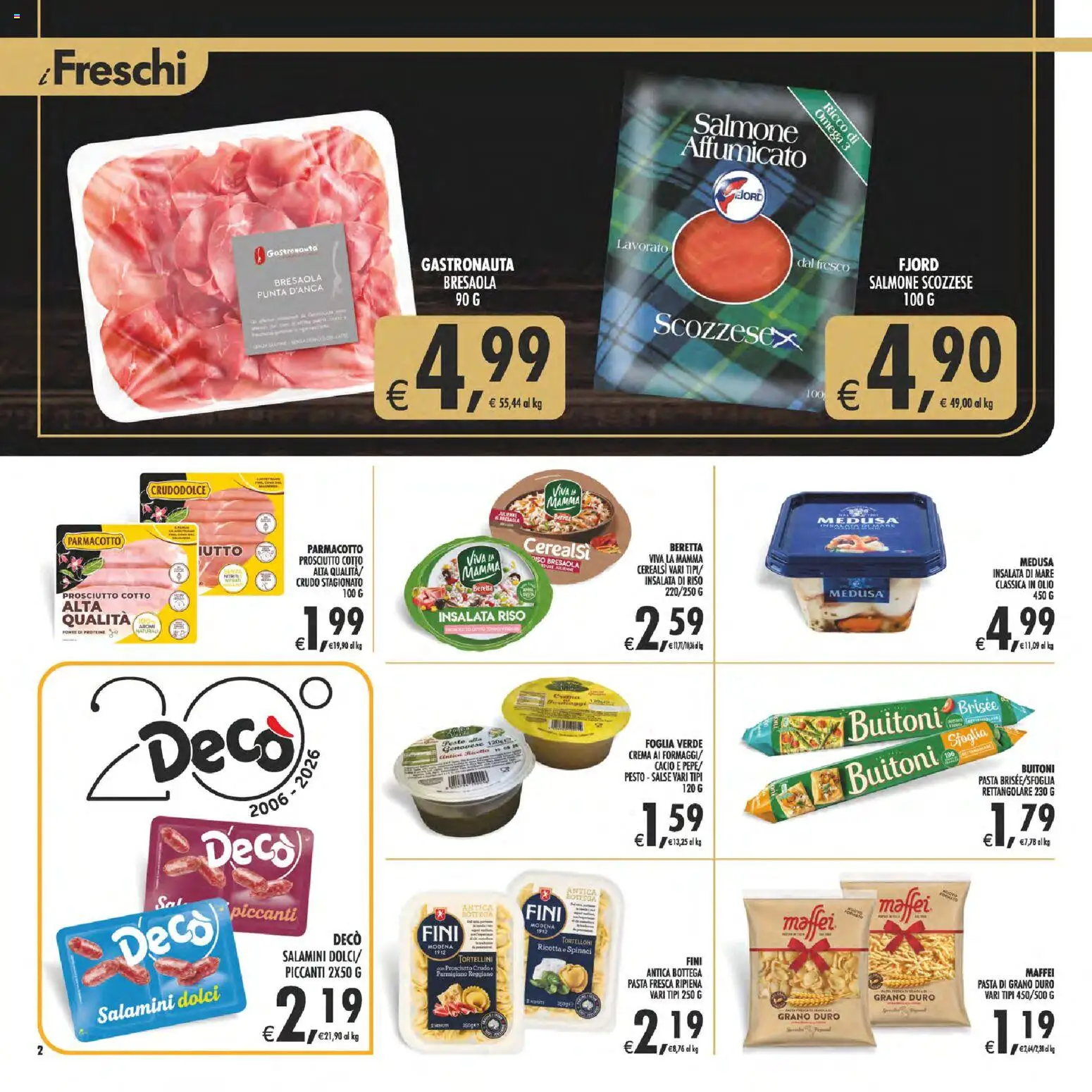 Volantino Decò del 31/07/2026 | Pagina: 2 | Prodotti: Prosciutto Crudo, Insalata, Parmigiano reggiano, Parmigiano