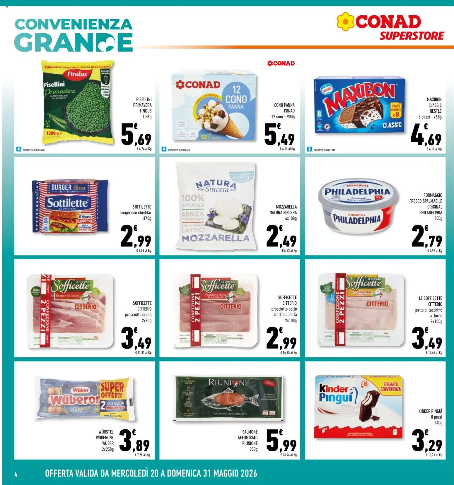 Volantino Conad del 20.05.2026 | Pagina: 4 | Prodotti: Salmone affumicato, Prosciutto Cotto, Salmone, Prosciutto