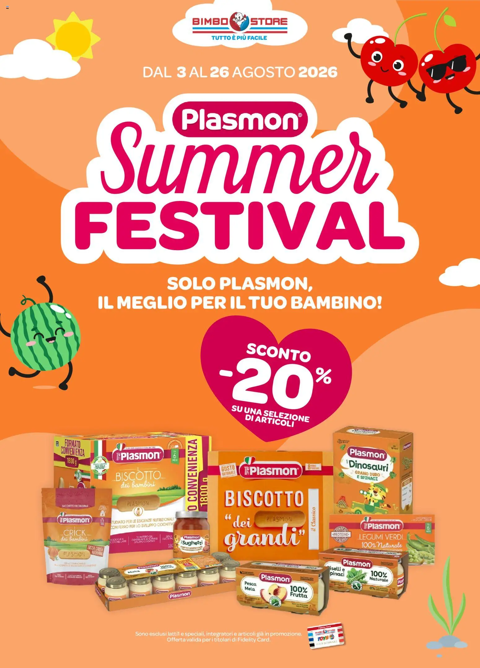 Volantino Bimbo store del 03/08/2026 | Pagina: 1 | Prodotti: Legumi, Pesca, Spinaci, Zucca