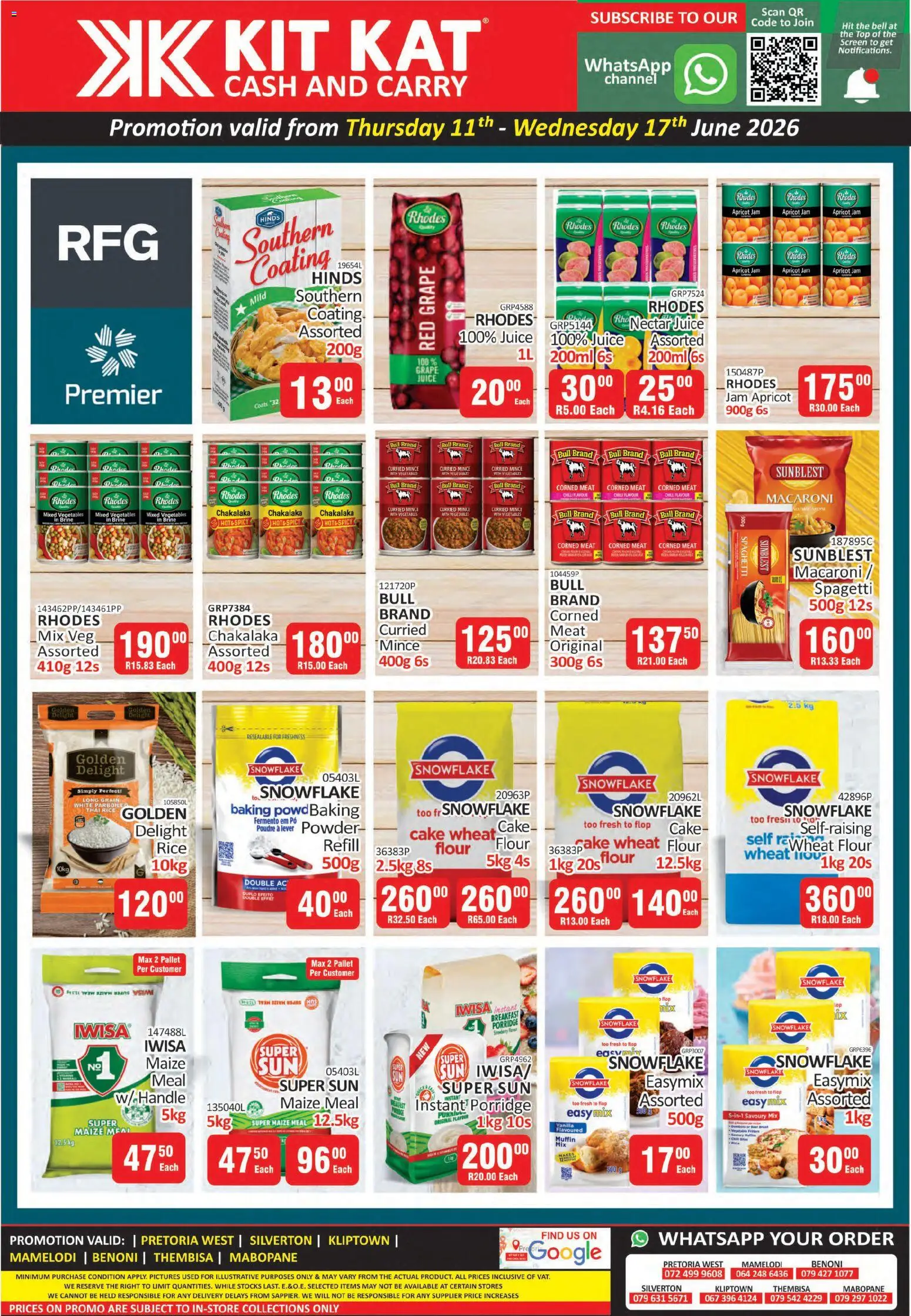 New KIT KAT Cash & Carry catalogue – valid from 11.06.2026 | Page: 3 | Products: Corned meat, Maize meal, Juice, Vegetables