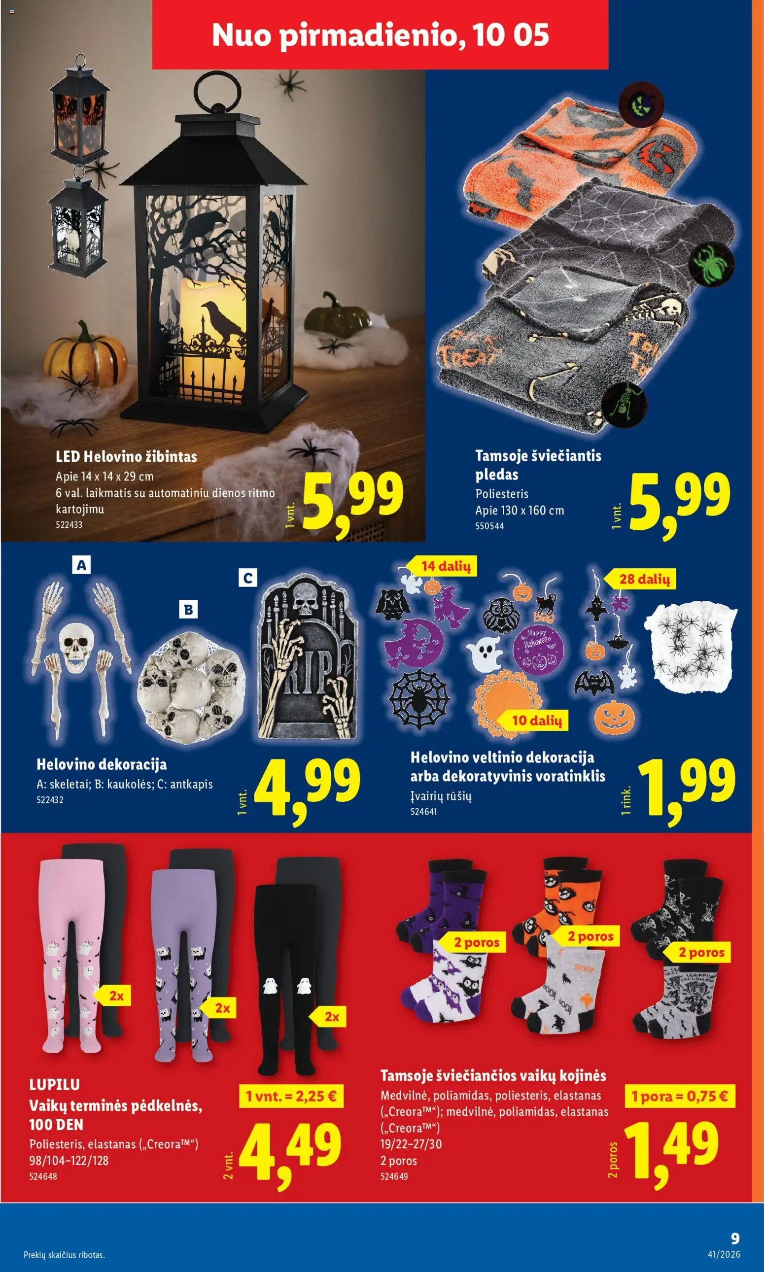 LIDL akcijos nuo 2026.10.05 | Puslapis: 9 | Prekių: Kojinės, Pledas