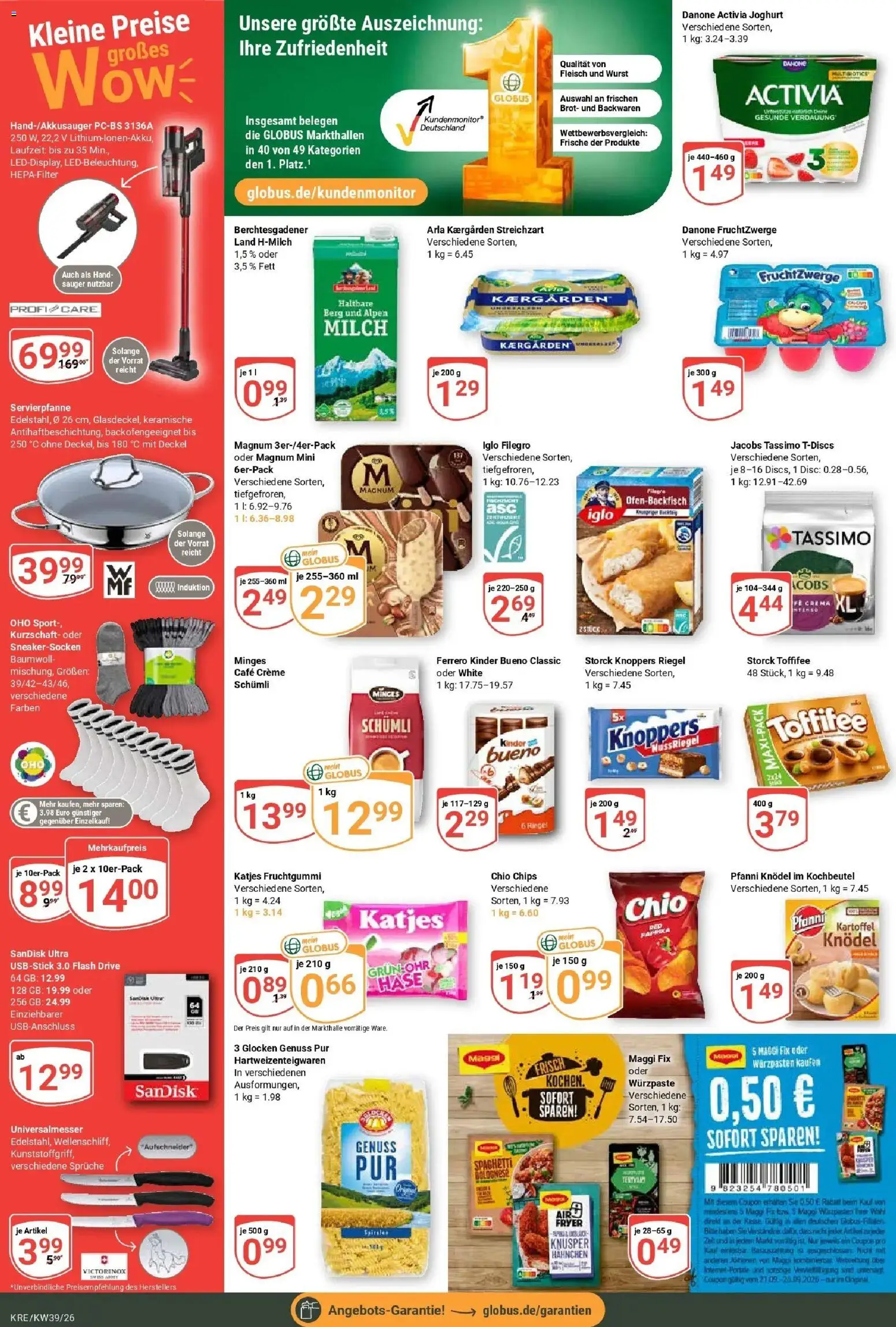 Globus Prospekt Krefeld (ab 21.09.2026) » Angebote online | Seite: 4 | Produkte: Activia, Hahnchen, Milch, Maggi fix