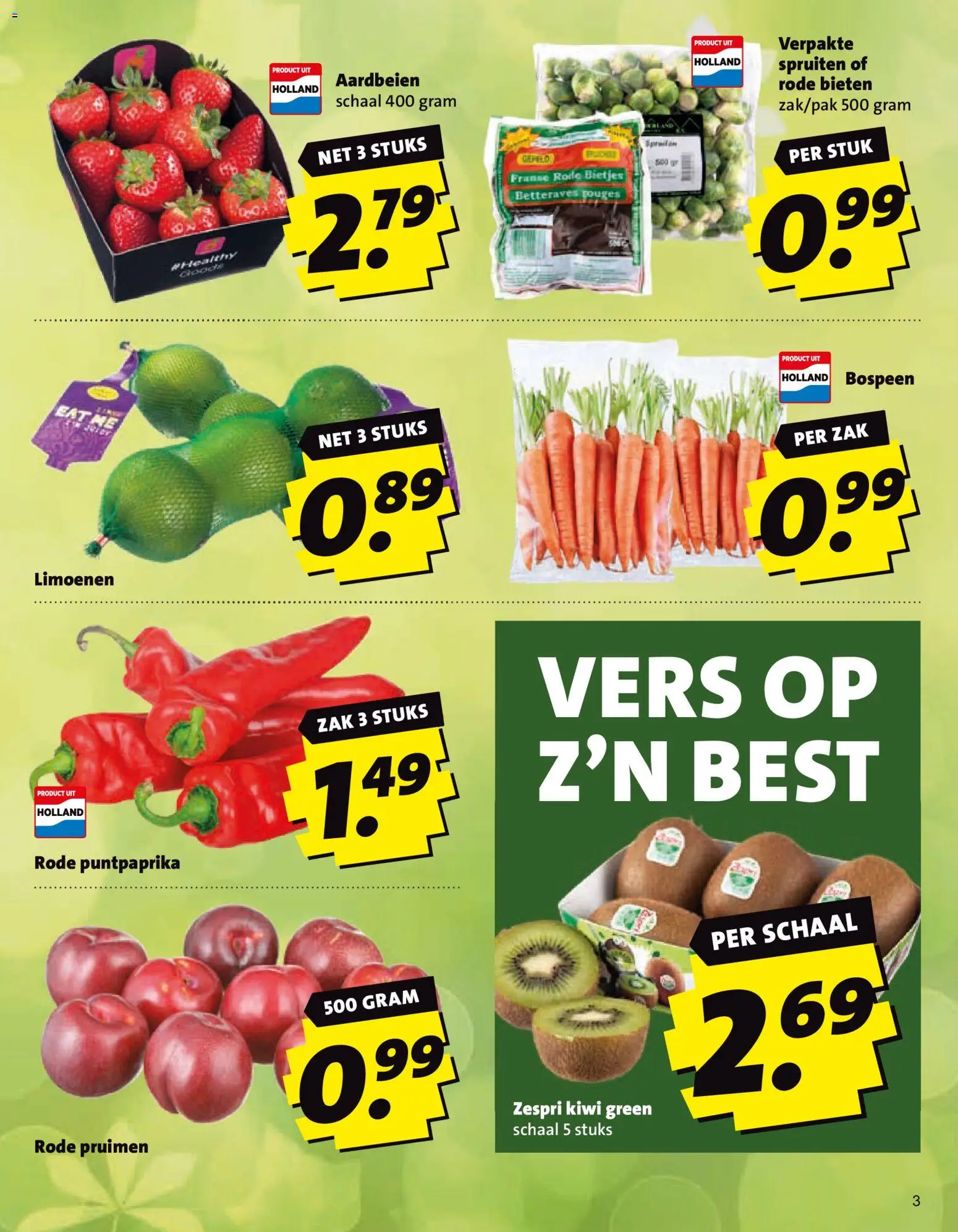 {H1} | Pagina: 3 | Producten: Aardbeien, Kiwi, Schaal, Pruimen