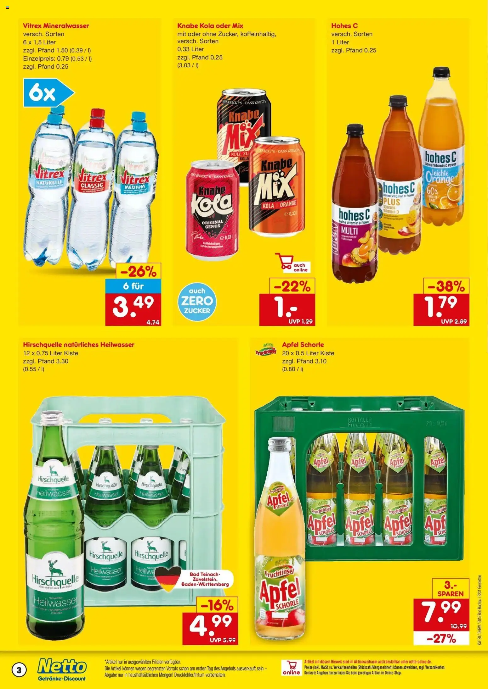 Netto Marken-Discount - Netto: Getränkeangebote – gültig ab 05.07.2026 | Seite: 3 | Produkte: Bad, Zucker, Hohes c, Fruchtsaft