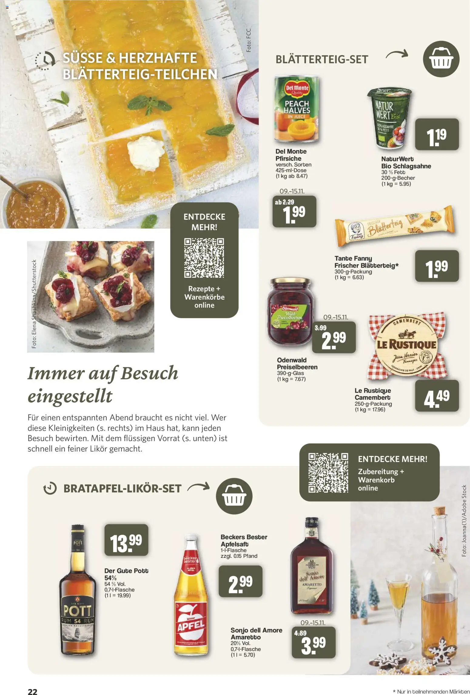 Famila Nordwest myTime November 2026 – gültig ab 26.10.2026 | Seite: 22 | Produkte: Schlagsahne, Likör, Rum, Camembert
