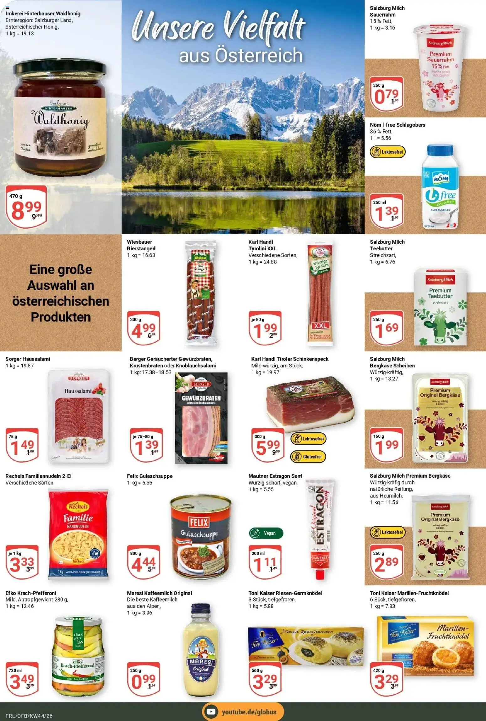 Globus Prospekt Freilassing (ab 26.10.2026) » Angebote online | Seite: 16 | Produkte: Milch, Krustenbraten, Salami, Sauerrahm