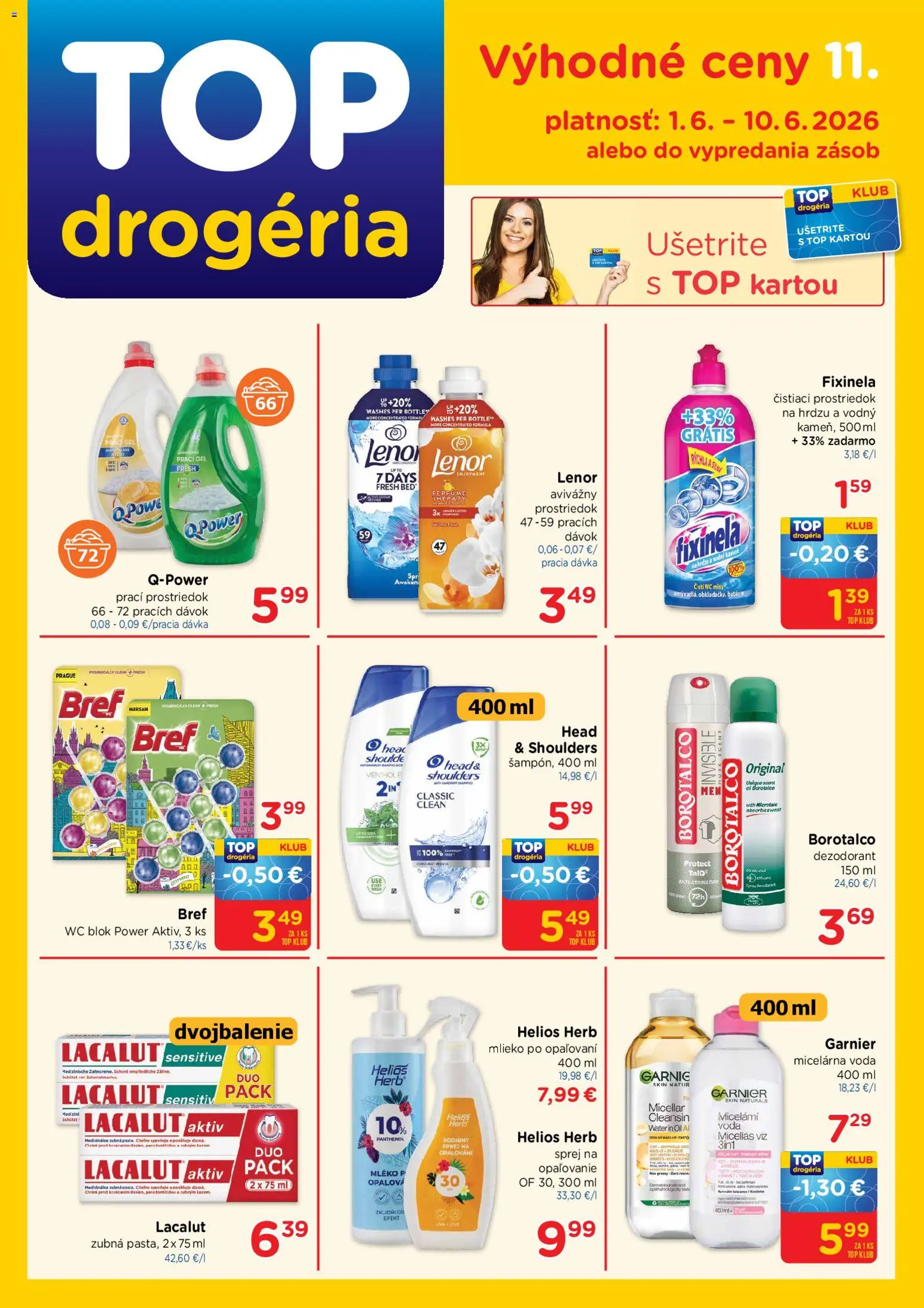 Nové TOP Drogéria akcie – leták je platný od 01.06.2026 | Strana: 1 | Produkty: Wc, Dezodorant, Voda, Head & Shoulders