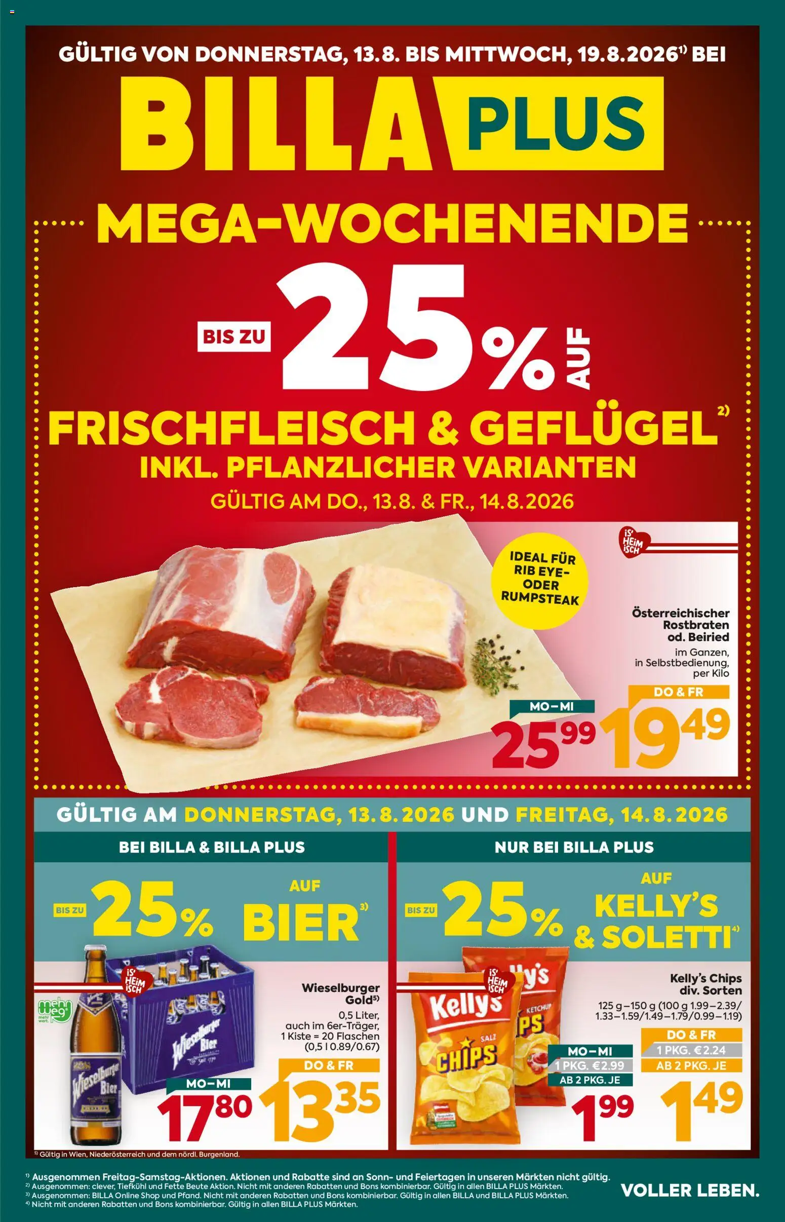 Billa Plus Flugblatt gültig ab 13.08.2026 | Seite: 1 | Produkte: Chips, Ketchup, Salz, Bier