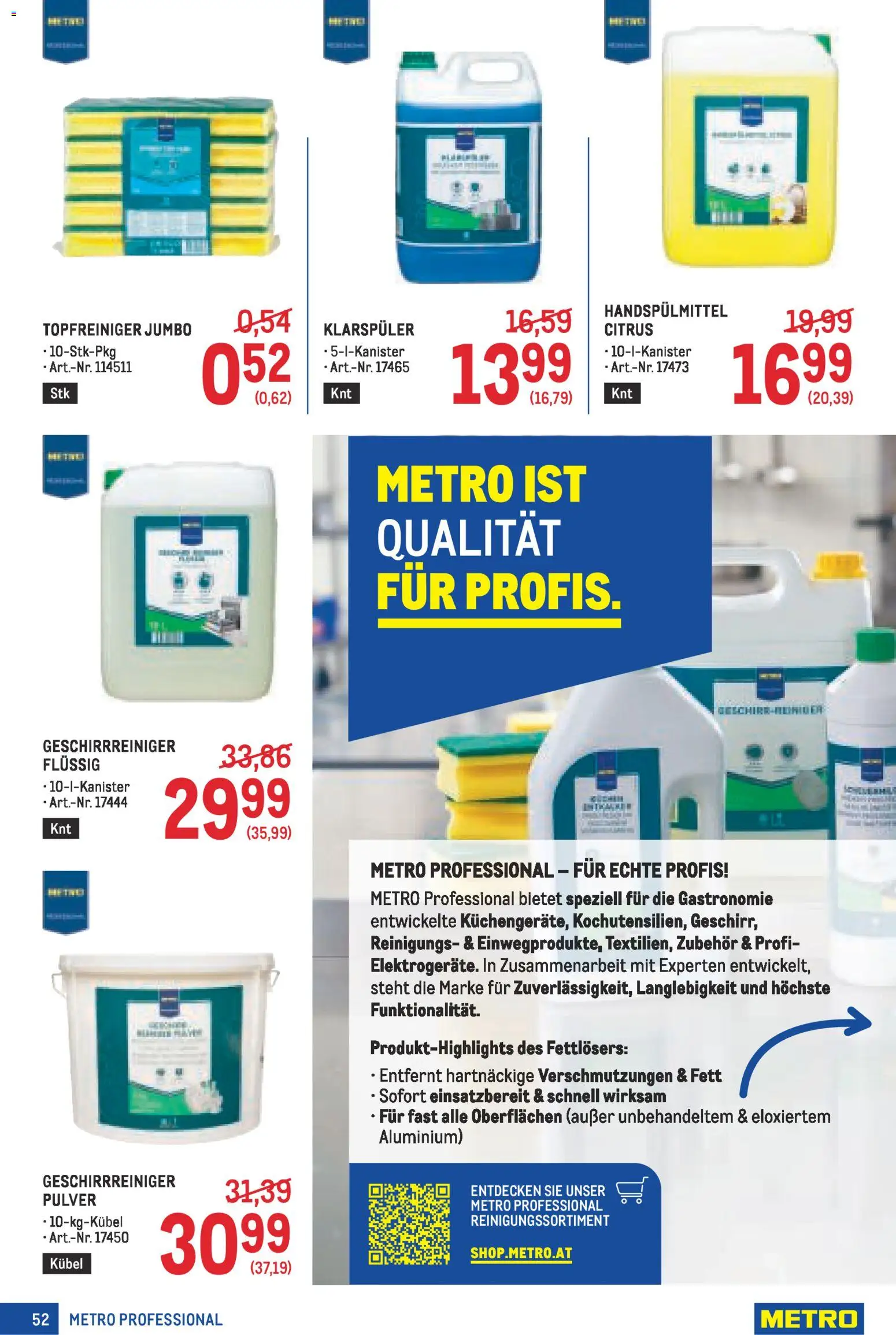 Metro angebote Profi gültig ab 16.04.2026 | Seite: 52 | Produkte: Klarspüler