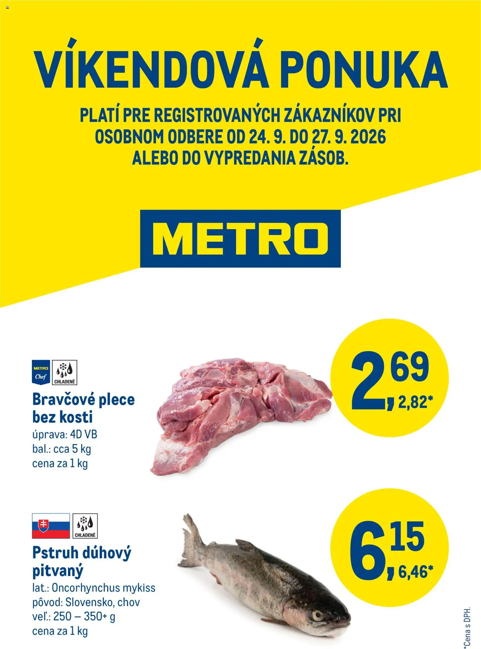 Nové Metro akcie – leták je platný od 24.09.2026 | Strana: 1 | Produkty: Pstruh, Bravčové plece
