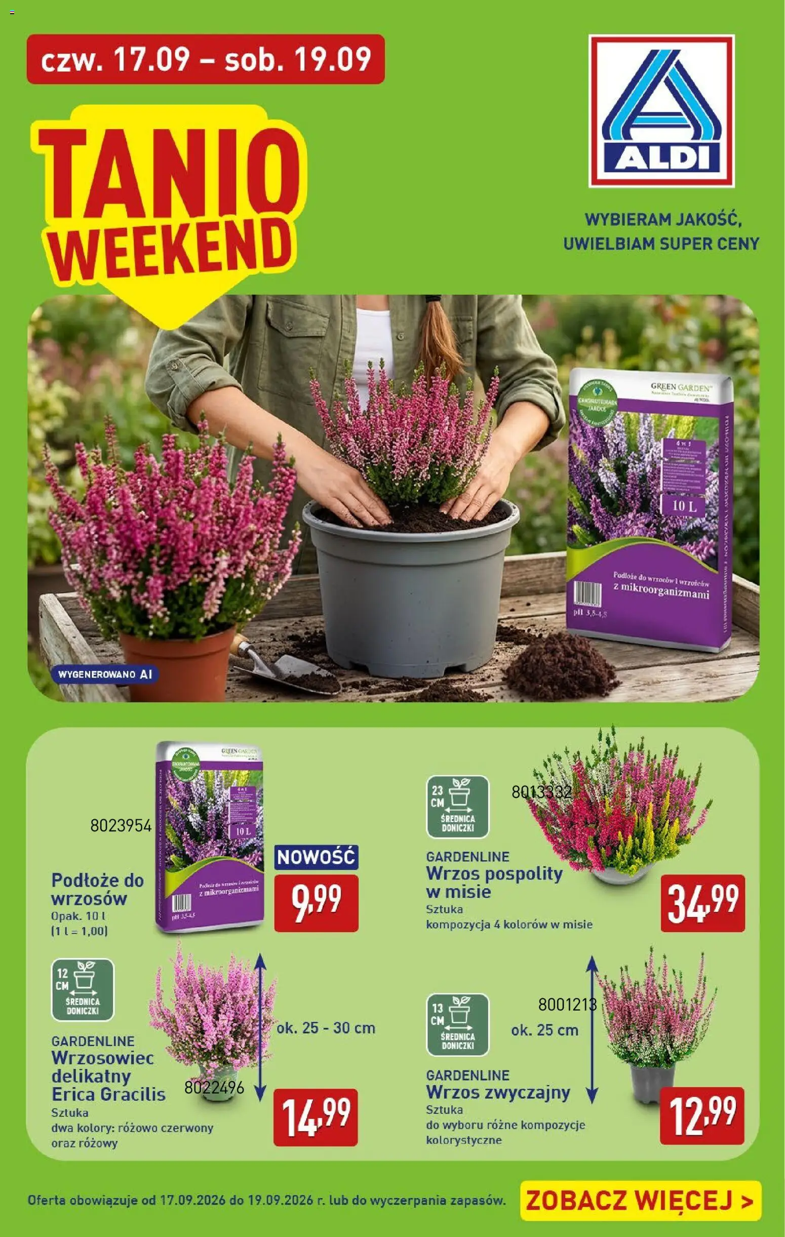 Aldi gazetka - Oferta weekendowa od 17.09.2026 | Strona: 8 | Produkty: Podłoże, Wrzos, Doniczki