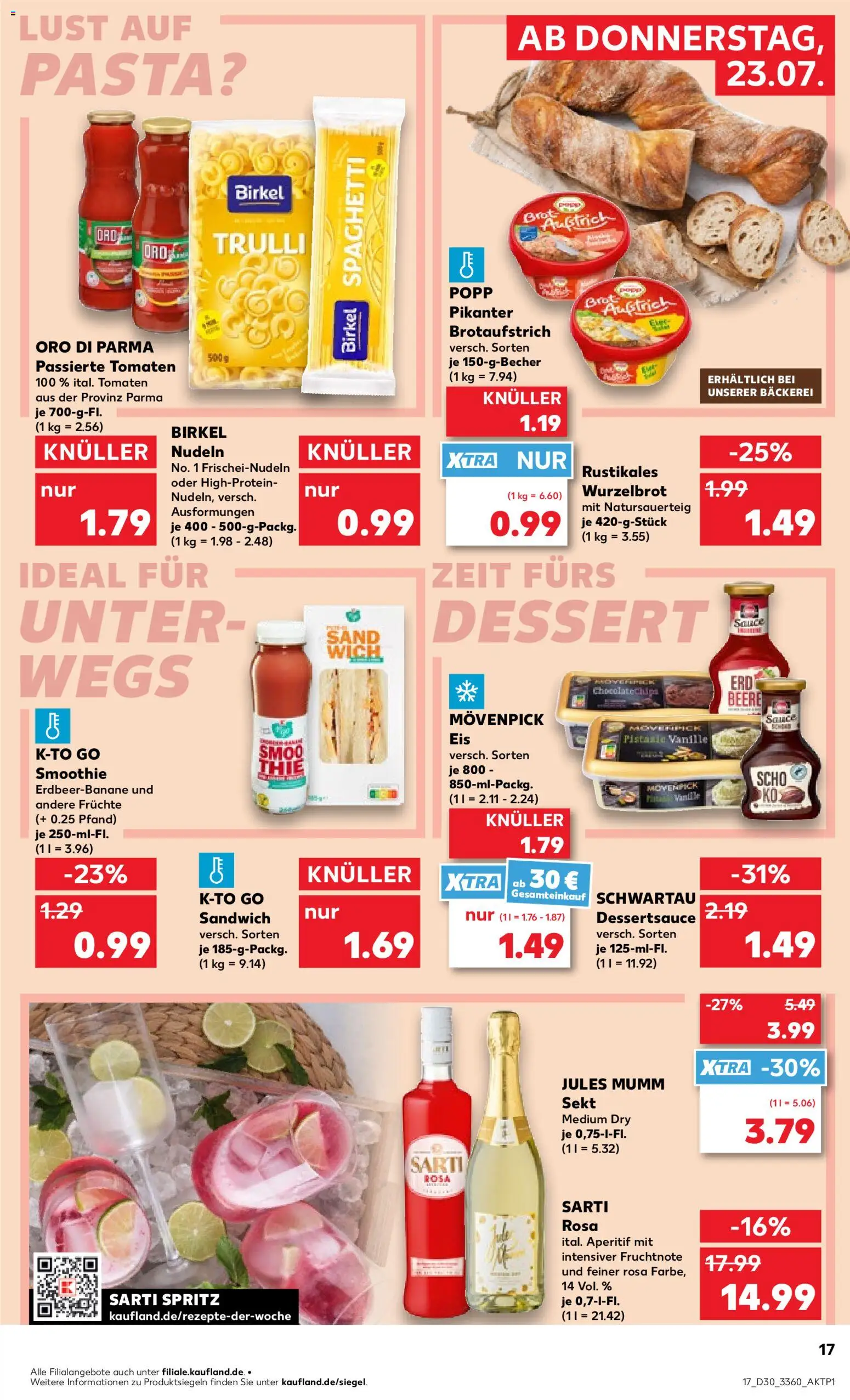 Kaufland Prospekt Potsdam – gültig ab 23.07.2026 | Seite: 17 | Produkte: Sekt, Tomaten, Pasta, Nudeln
