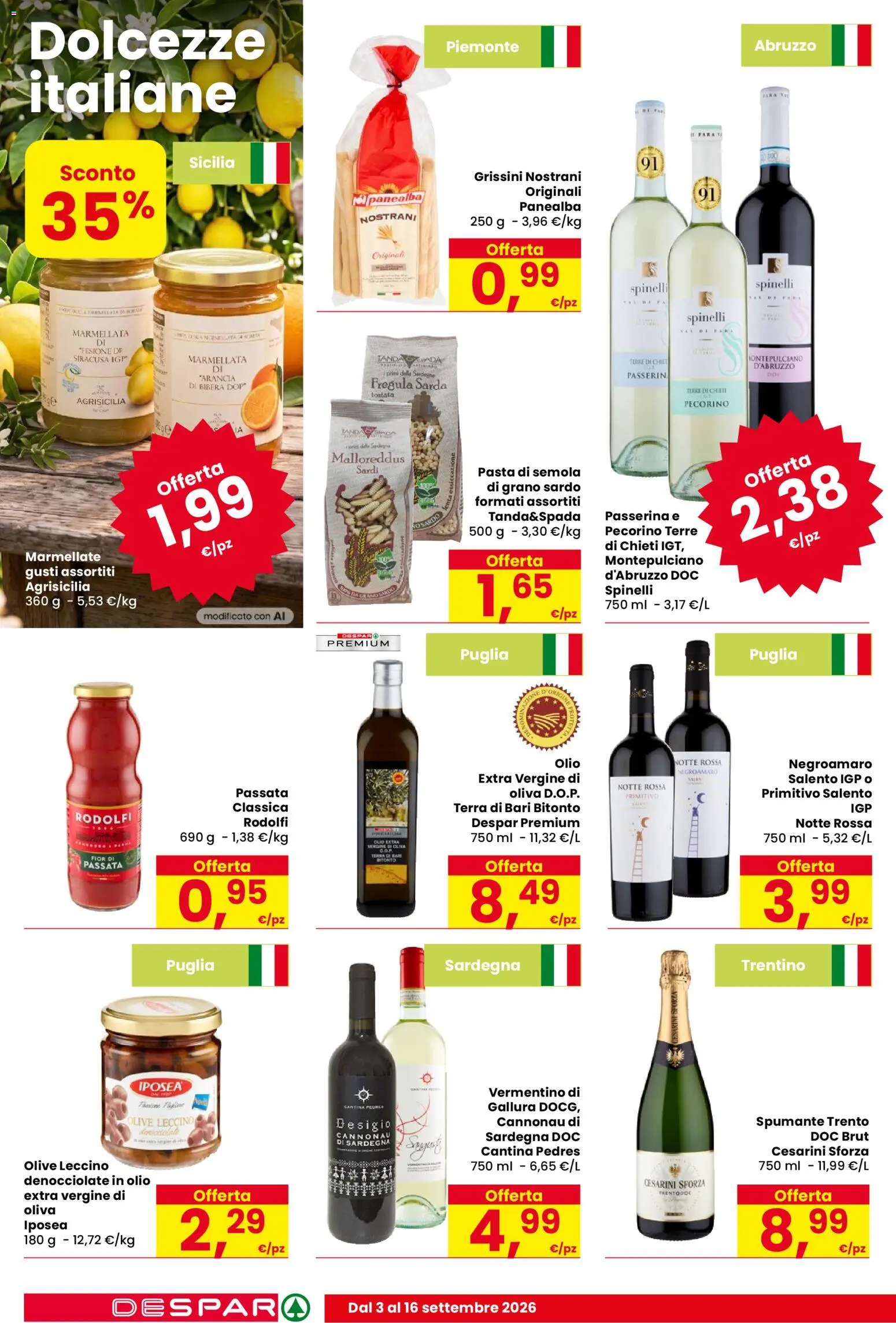 Volantino Despar del 03/09/2026 | Pagina: 6 | Prodotti: Pasta di semola, Grissini, Semola, Terra