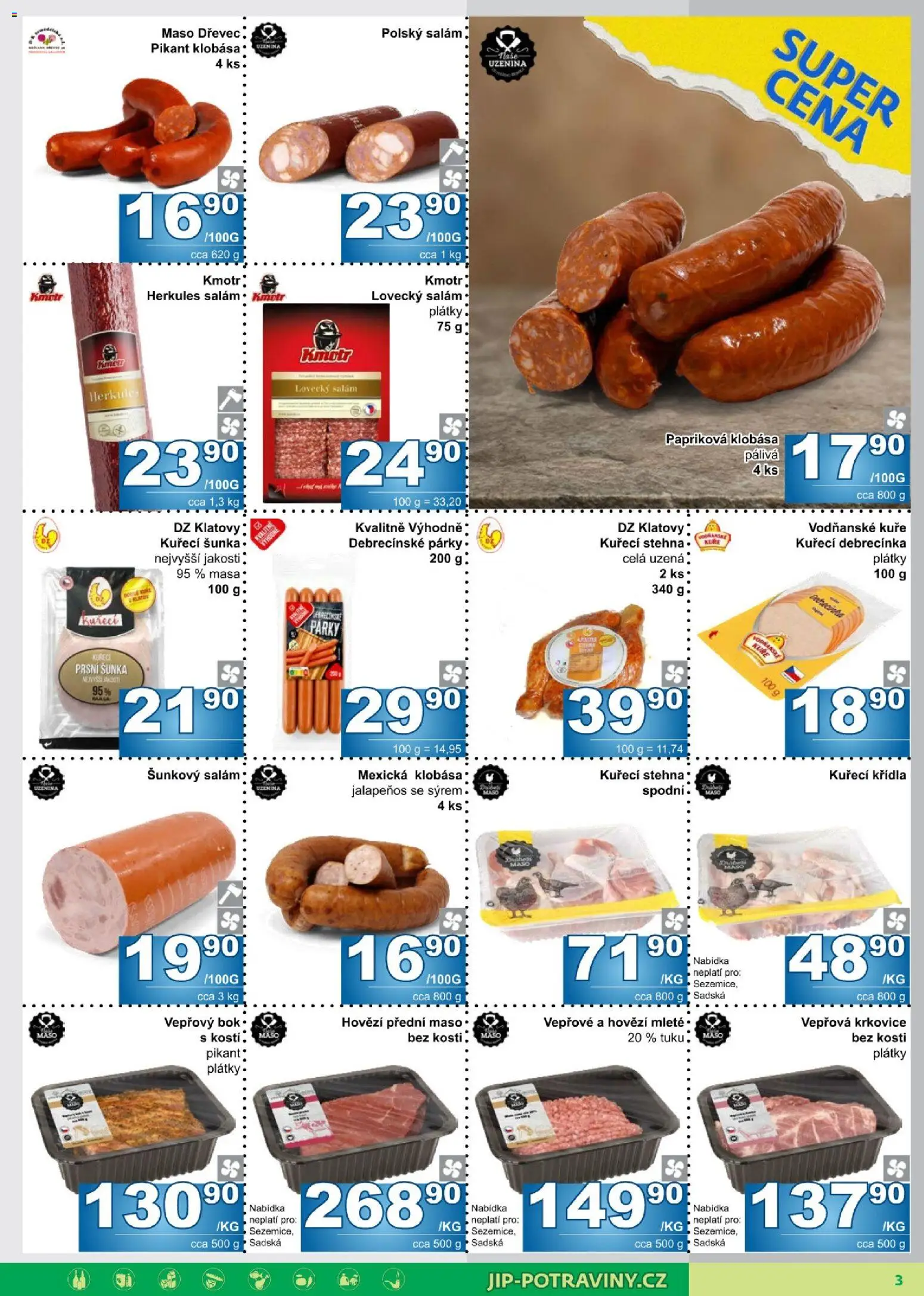 Jip leták od 23.09.2026 | Strana: 3 | Produkty: Salám, Šunka, Jalapeňos, Krkovice