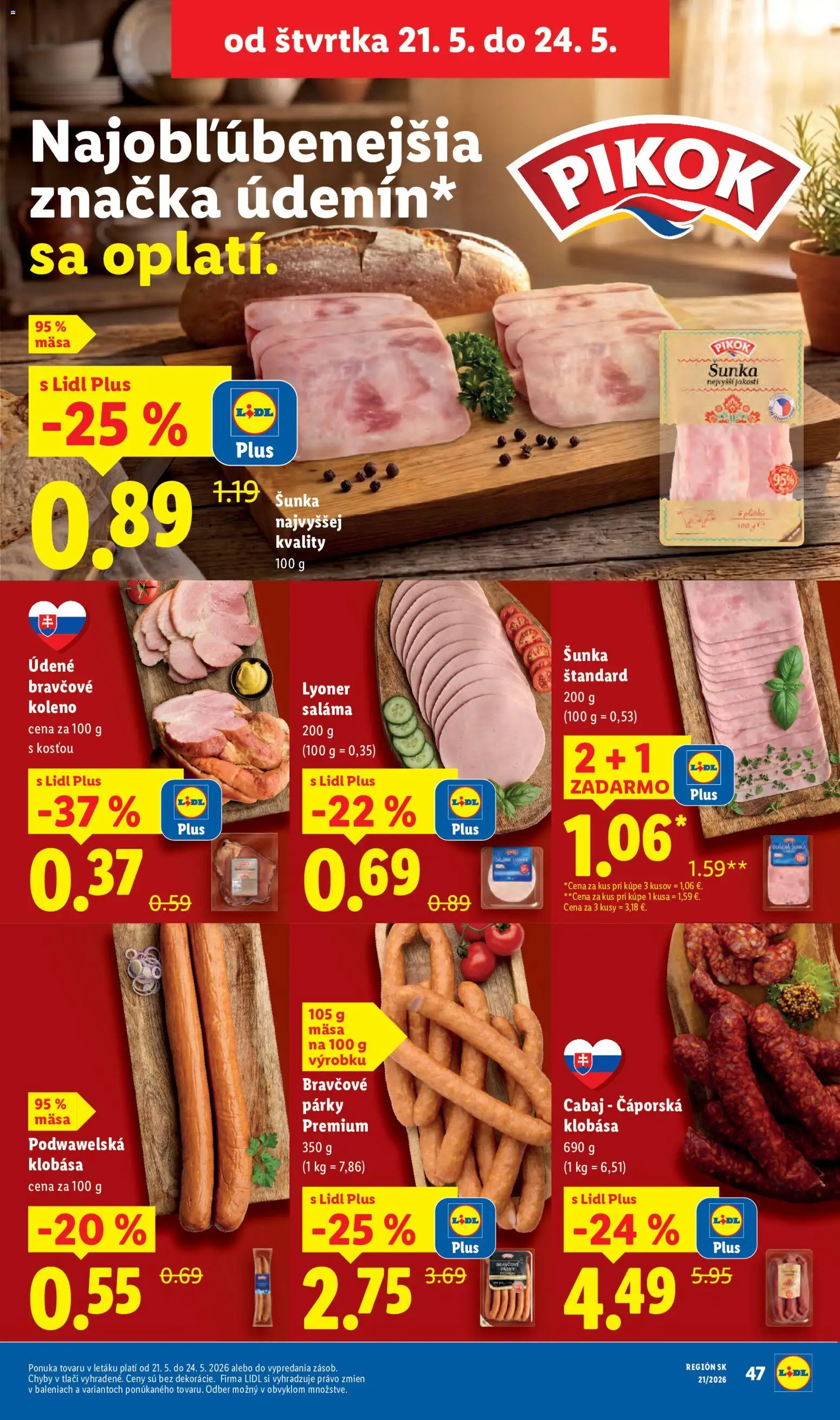 Nové Lidl akcie – leták je platný od 18.05.2026 | Strana: 53 | Produkty: Saláma, Šunka, Bravčové koleno, Párky