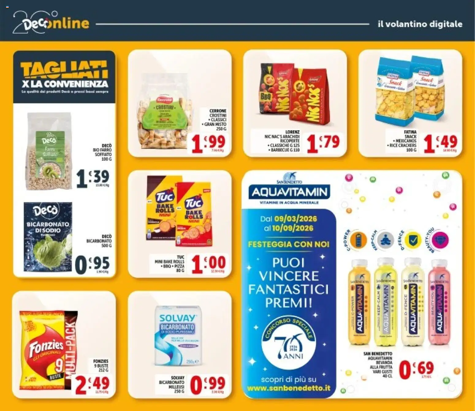 Volantino Decò del 08.06.2026 | Pagina: 27 | Prodotti: Bicarbonato, Crostini, Arachidi, Acqua minerale