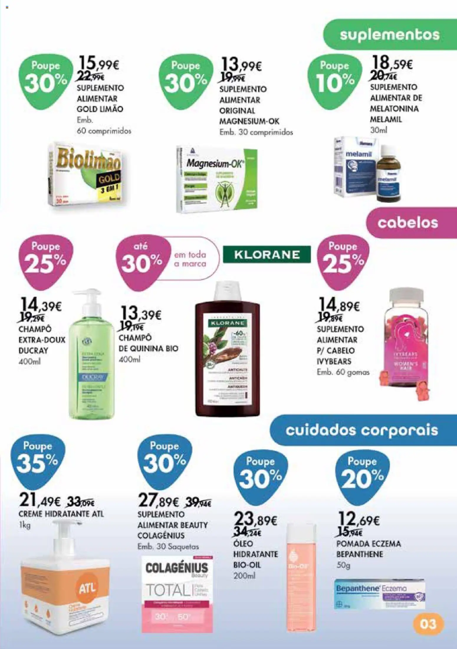 Pingo Doce Bem-estar Corpo Madeira │ válido de 05.05.2026 | Página: 3 | Produtos: Shampoo, Óleo, Melatonina, Gomas