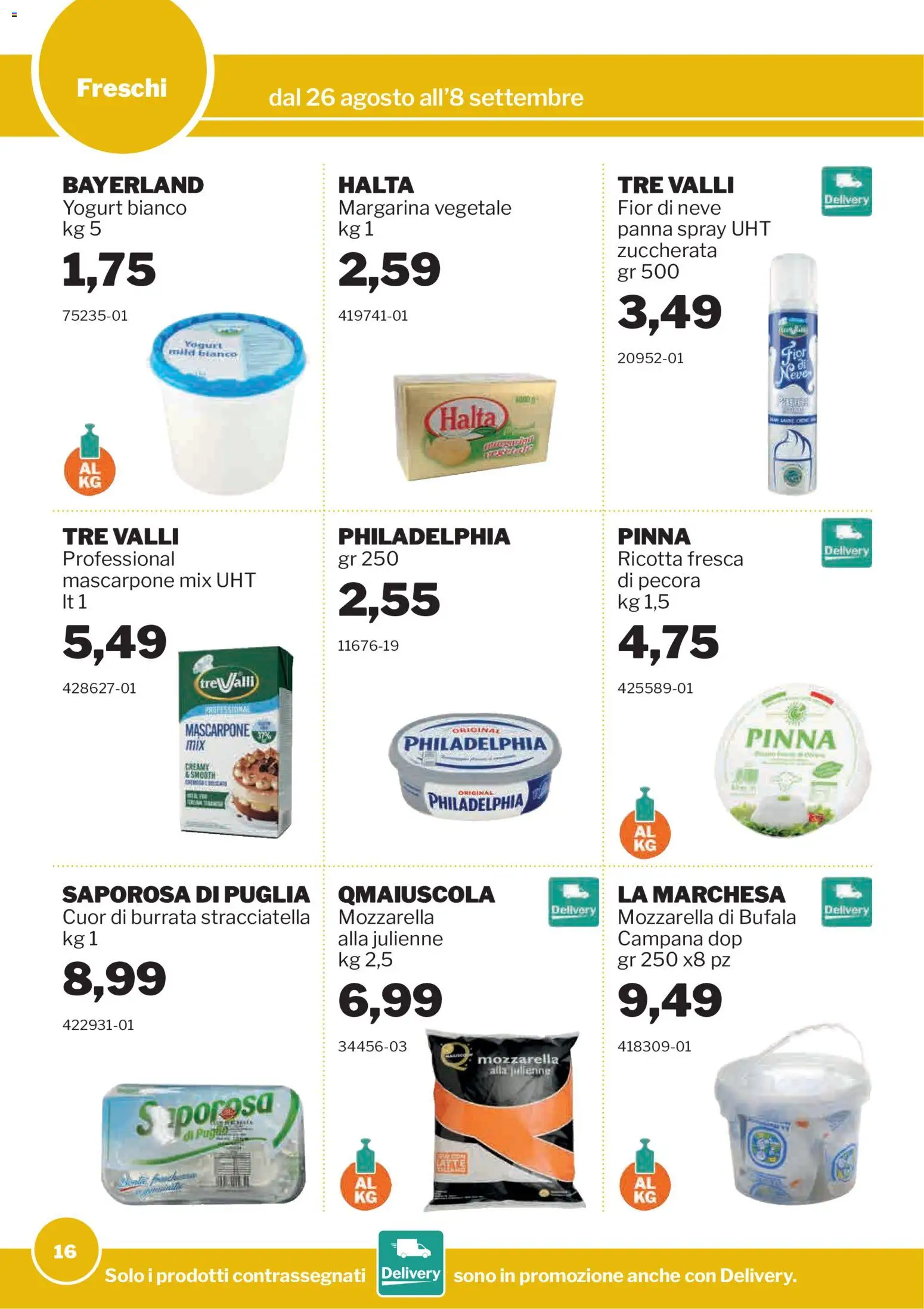 Volantino Sogegross del 26/08/2026 | Pagina: 16 | Prodotti: Mozzarella di bufala, Ricotta, Margarina, Mascarpone