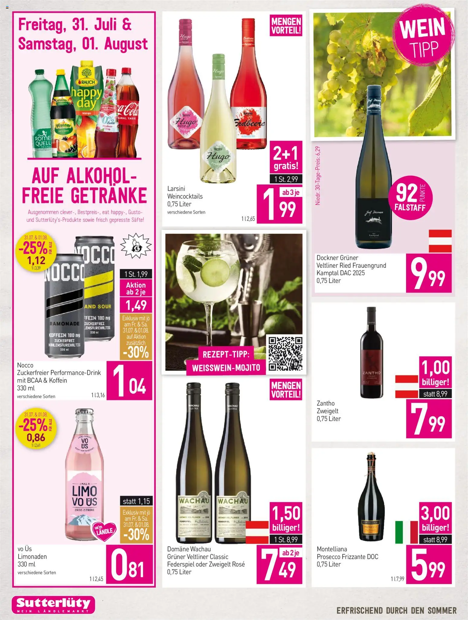 Sutterlüty Flugblatt gültig ab 30.07.2026 | Seite: 14 | Produkte: Getränke, Mango, Prosecco, Wein