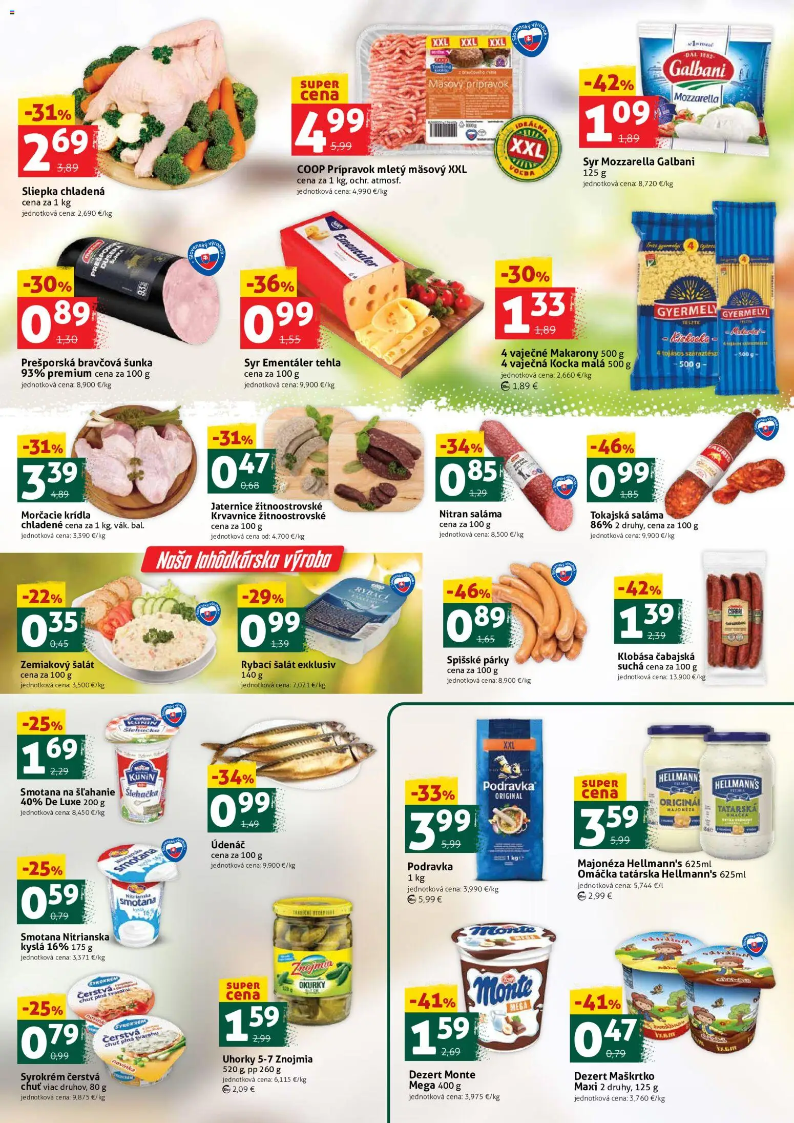Nové COOP Jednota akcie – leták je platný od 16.10.2026 | Strana: 2 | Produkty: Smotana, Omáčka, Párky, Dezert