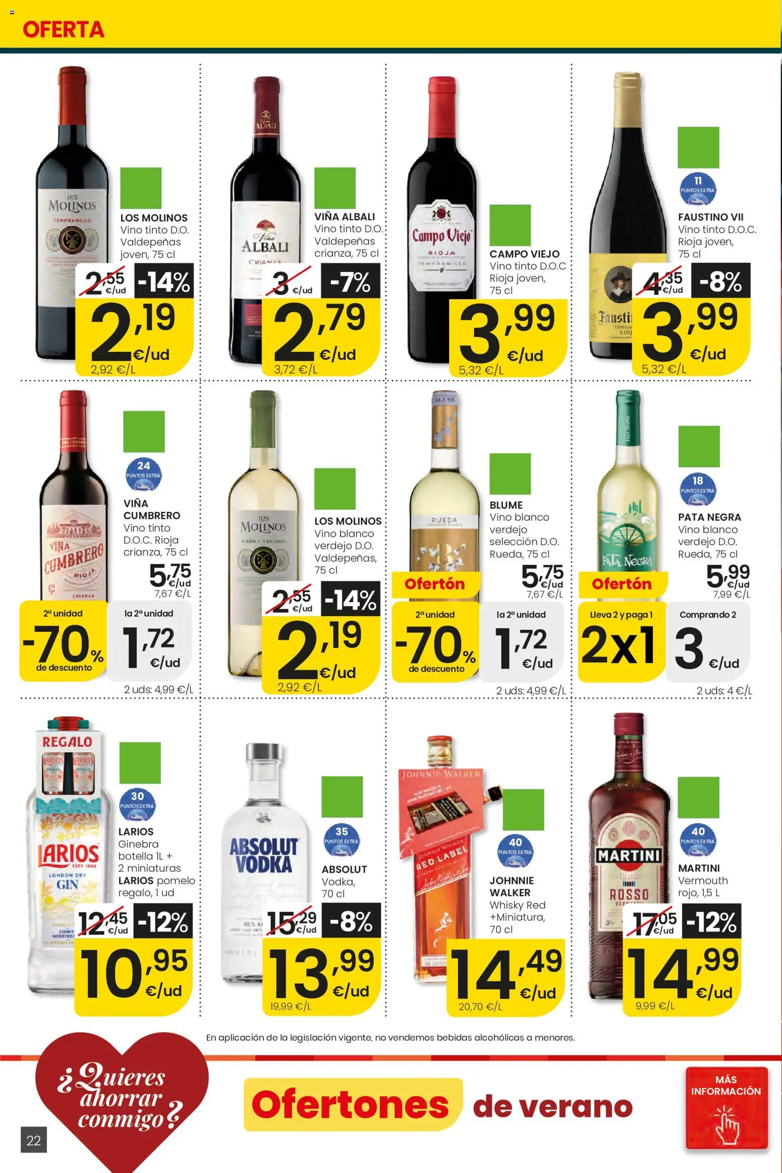 Eroski Ofertones de verano │ válido desde el 28.05.2026 | Página: 22 | Productos: Vino, Ginebra, Vodka, Whisky